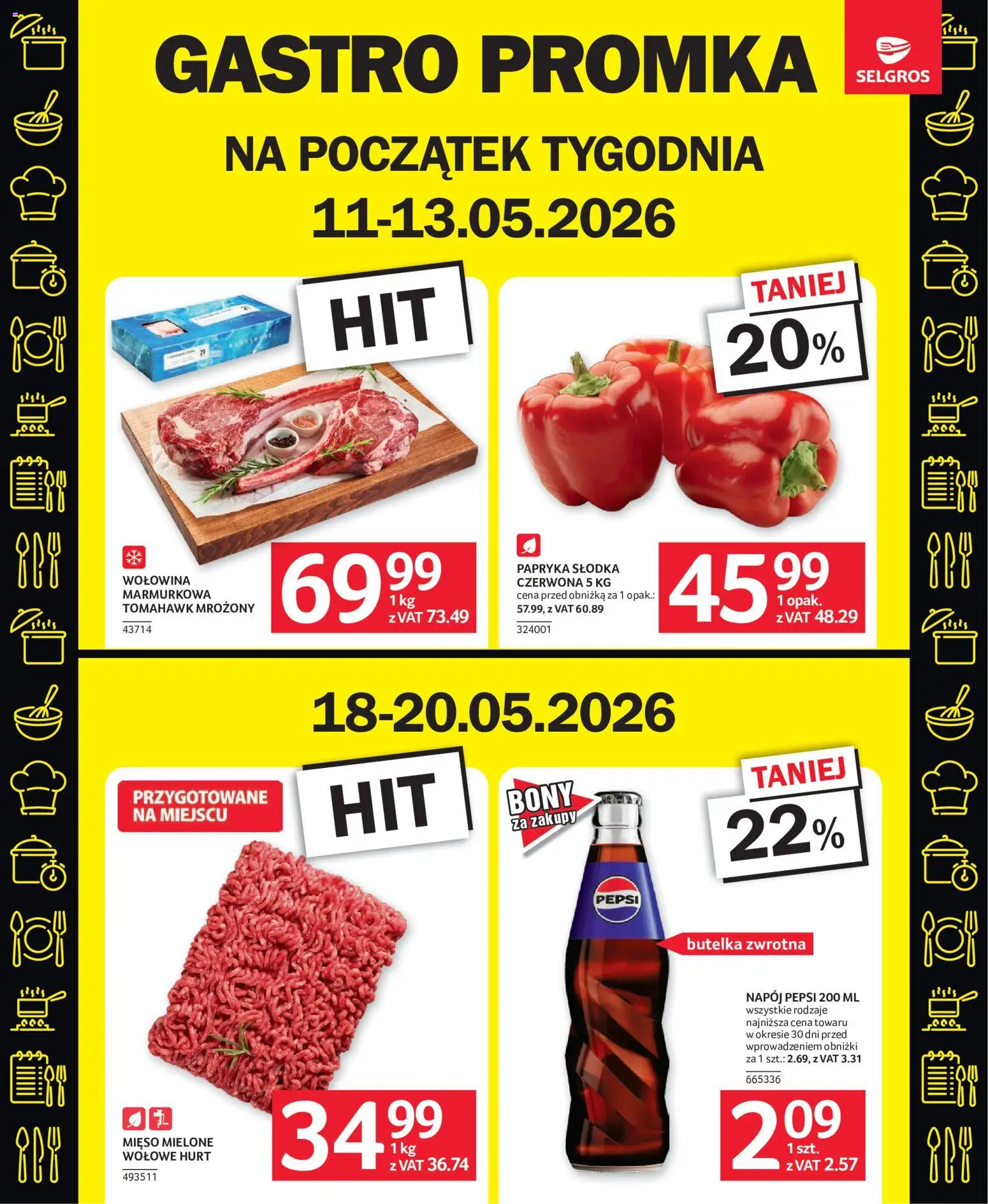 Selgros cash&carry gazetka - Oferta dla gastronomii od 07.05.2026 | Strona: 2 | Produkty: Mięso mielone wołowe, Pepsi, Papryka, Wołowina