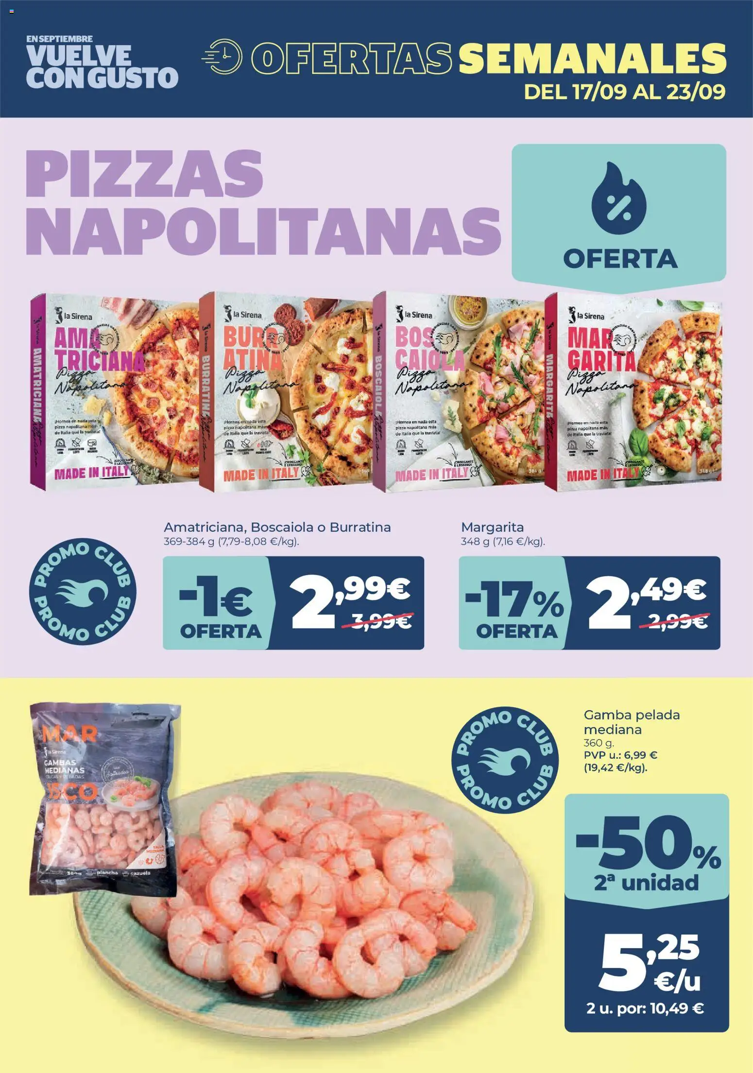 La Sirena folleto │ válido desde el 10/09/2026 | Página: 3 | Productos: Pizza, Plancha, Gamba