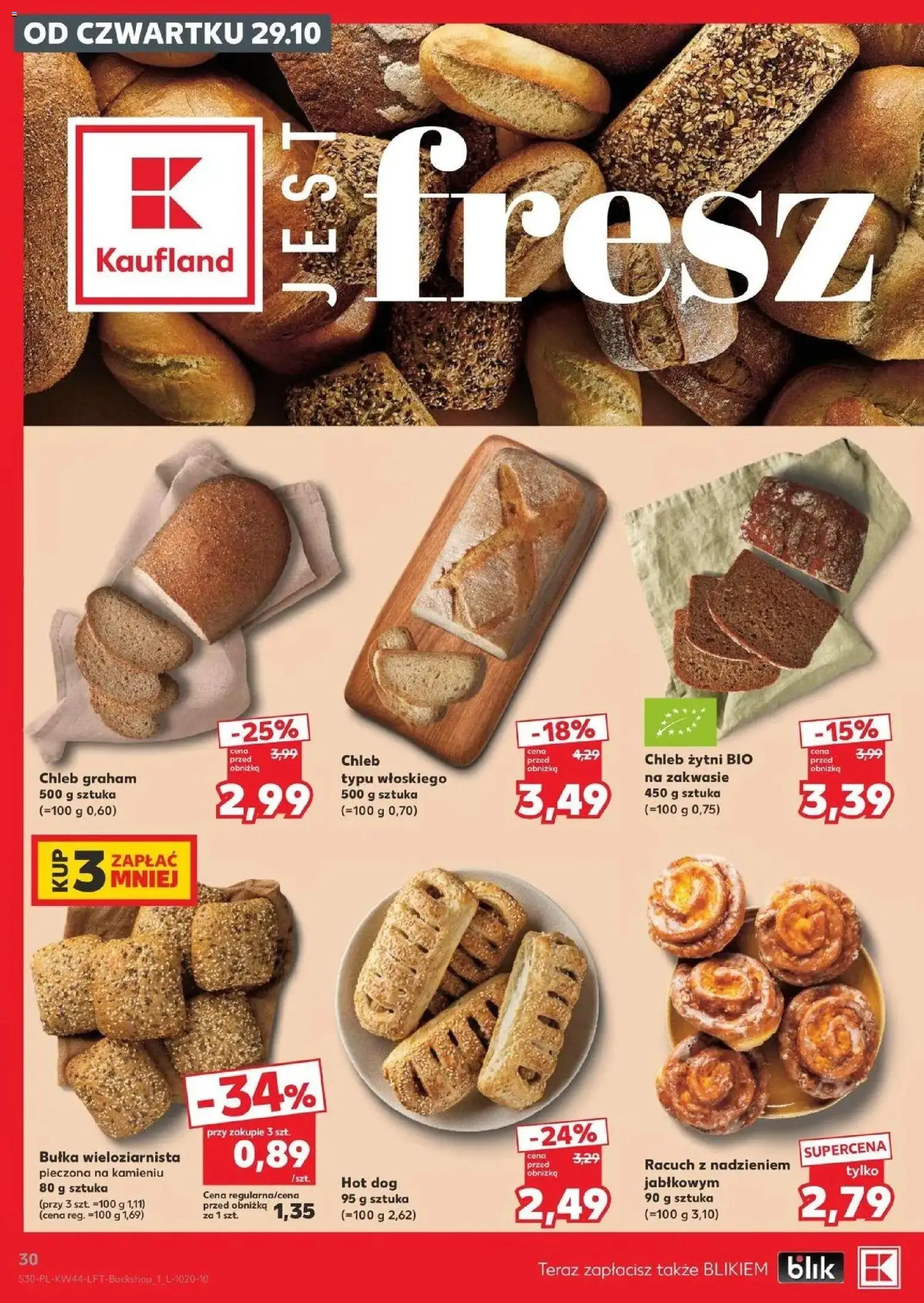 Kaufland aktualna gazetka od 29.10.2026 - od jutra PDF | Strona: 30 | Produkty: Chleb żytni, Bułka, Hot dog, Chleb graham
