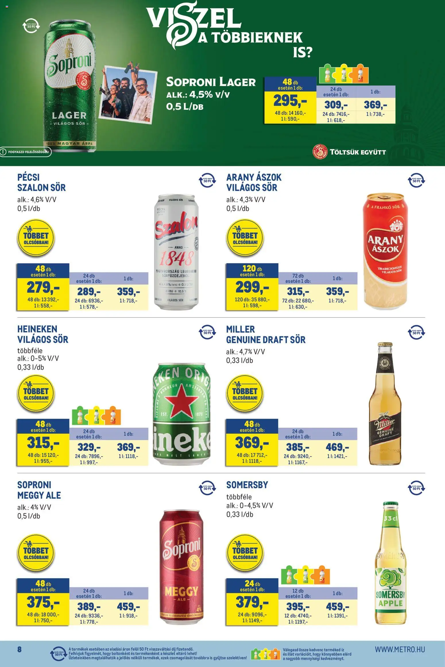 Metro akciós ujság - amely érvényes a következő dátumtól: 2026.08.01. | Oldal: 8 | Termékek: Heineken, Arany ászok, Sör, Só