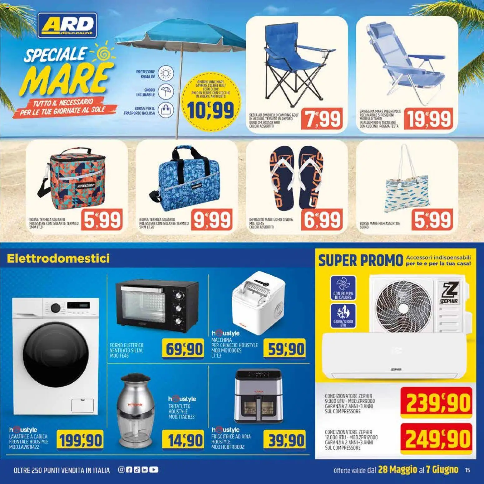 Volantino ARD Discount del 28.05.2026 | Pagina: 15 | Prodotti: Ombrellone, Infradito, Condizionatore, Friggitrice