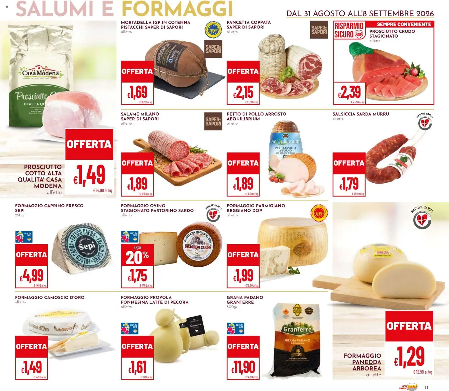 Volantino Pan del 31/08/2026 | Pagina: 11 | Prodotti: Arrosto, Salame, Mortadella, Forno