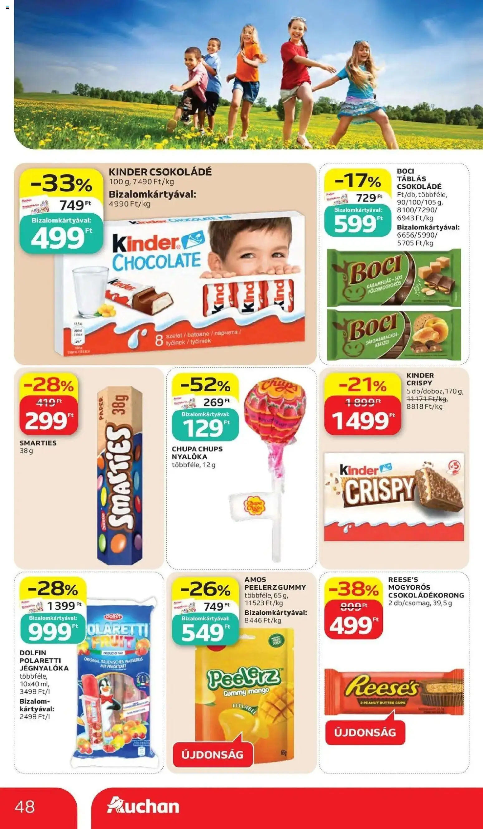 Auchan akciós ujság - amely érvényes a következő dátumtól: 28.05.2026 | Oldal: 48 | Termékek: Nyalóka, Csokoládé, Mangó