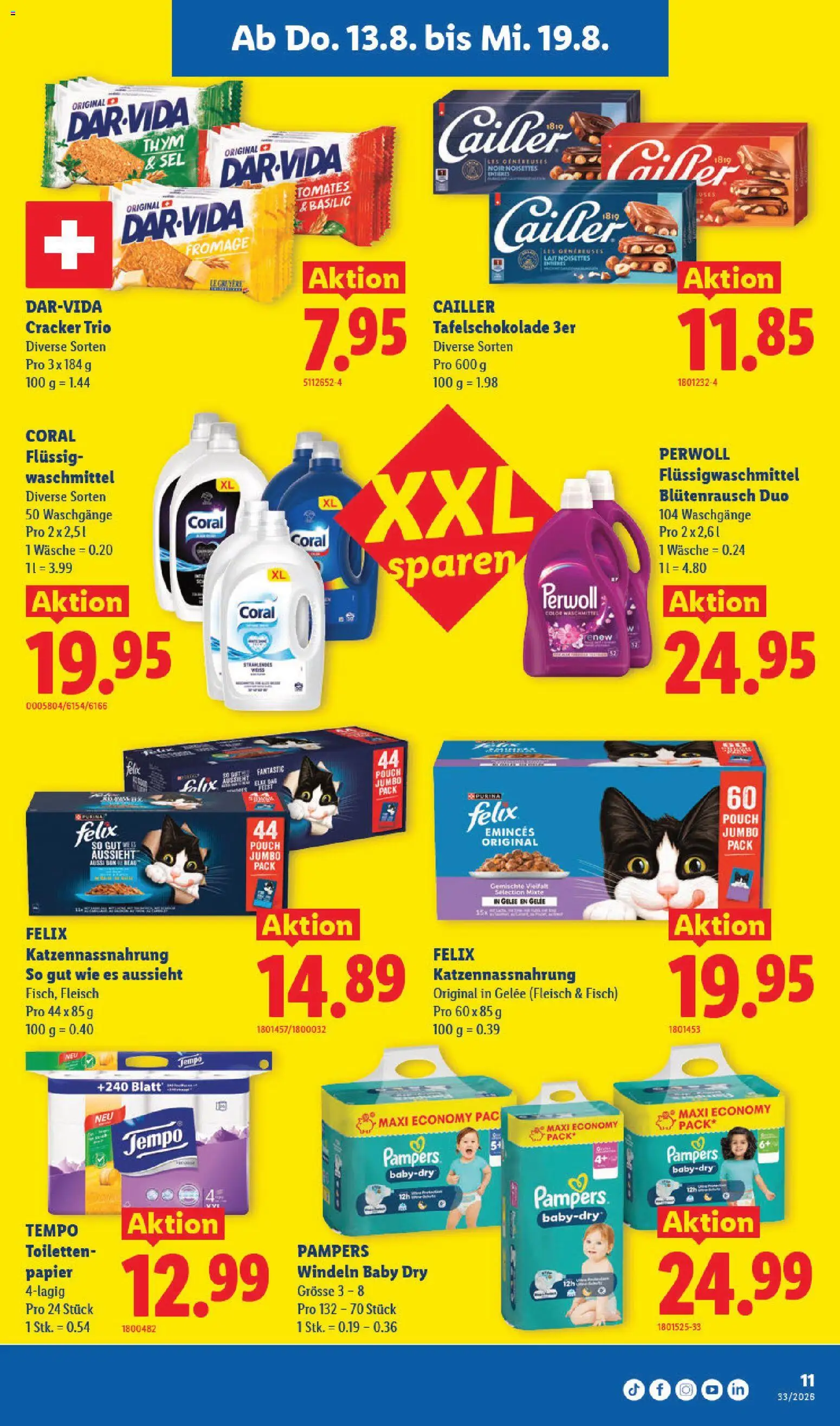 Lidl aktionen – gültig ab 13.08.2026 | Seite: 15 | Produkte: Cracker, Waschmittel, Fisch, Pampers