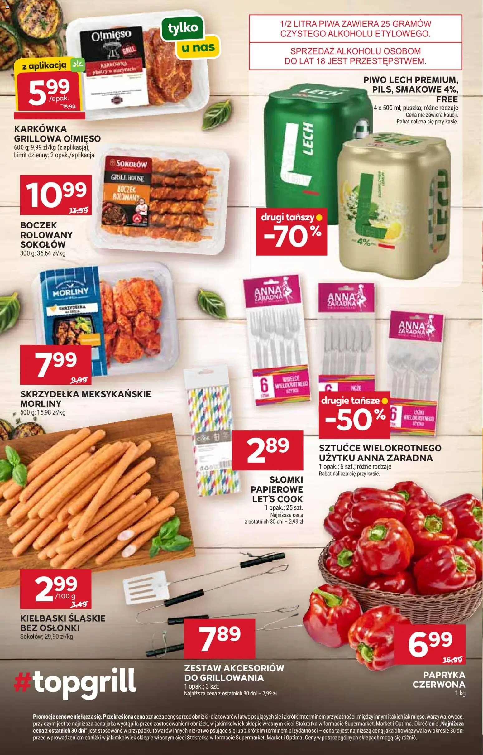 Stokrotka gazetka - Market od 06.08.2026 | Strona: 8 | Produkty: Grill, Boczek, Piwo, Sztućce