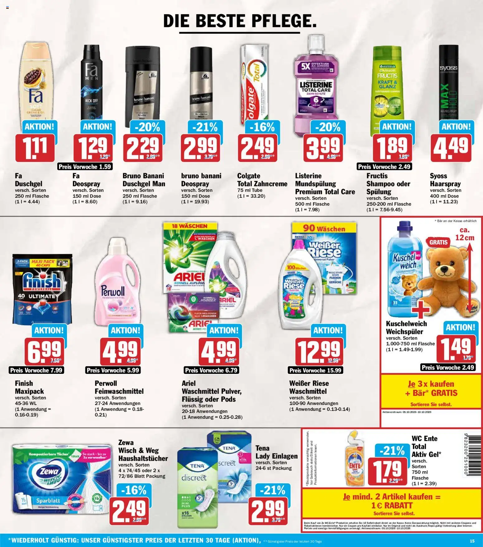 AEZ Prospekt – gültig ab 05.10.2026 | Seite: 15 | Produkte: Perwoll, Duschgel, Ente, Listerine
