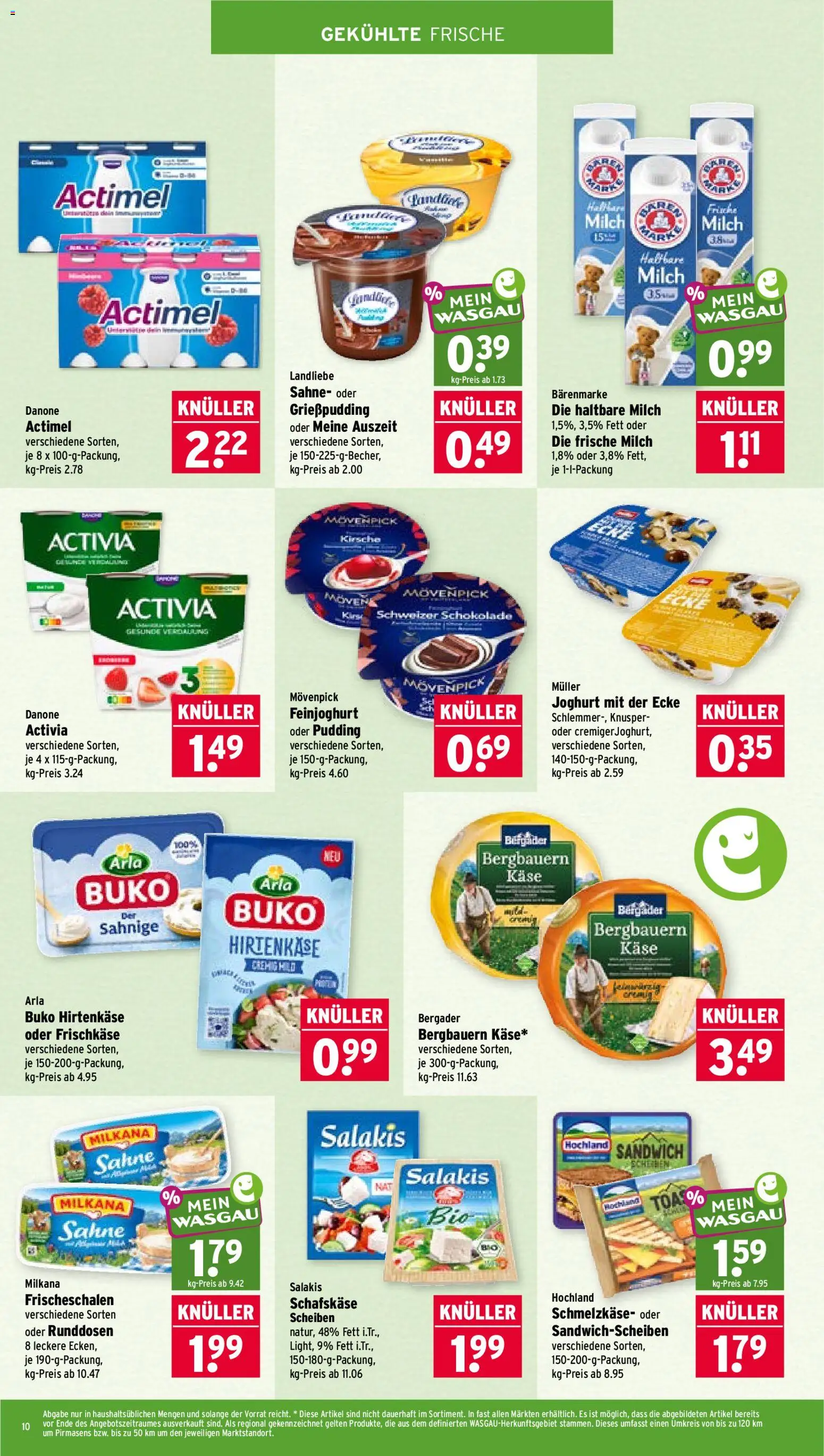 Wasgau Prospekt – gültig ab 12.10.2026 | Seite: 10 | Produkte: Activia, Milch, Käse, Arla buko