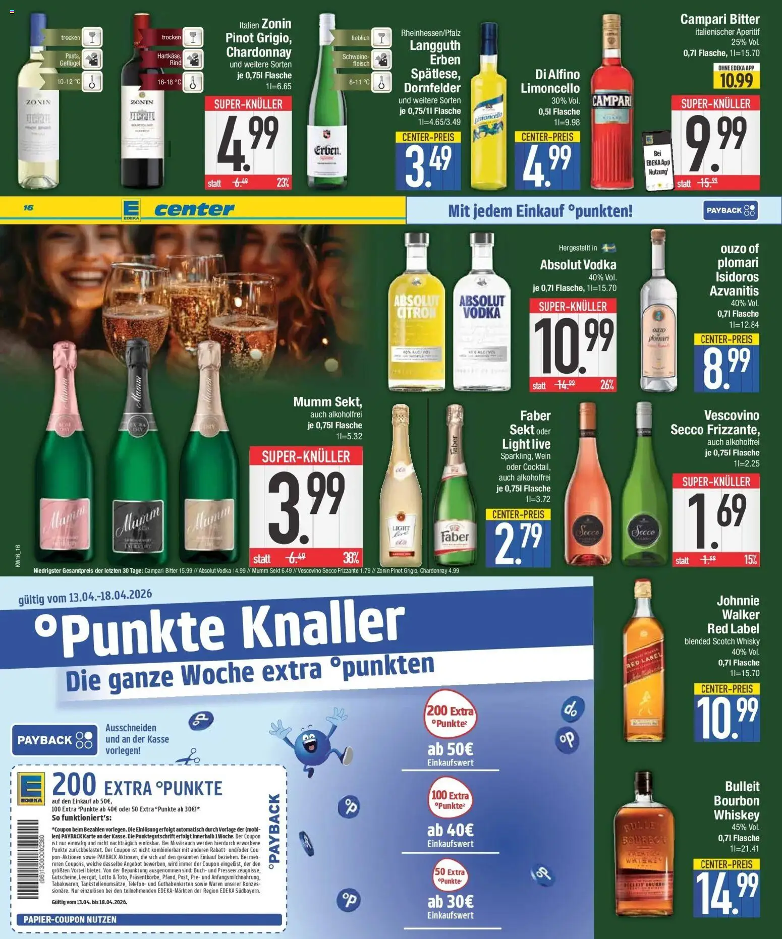 E center Prospekt Neuburg an der Donau  – gültig ab 13.04.2026 | Seite: 16 | Produkte: Whisky, Ouzo, Sekt, Campari