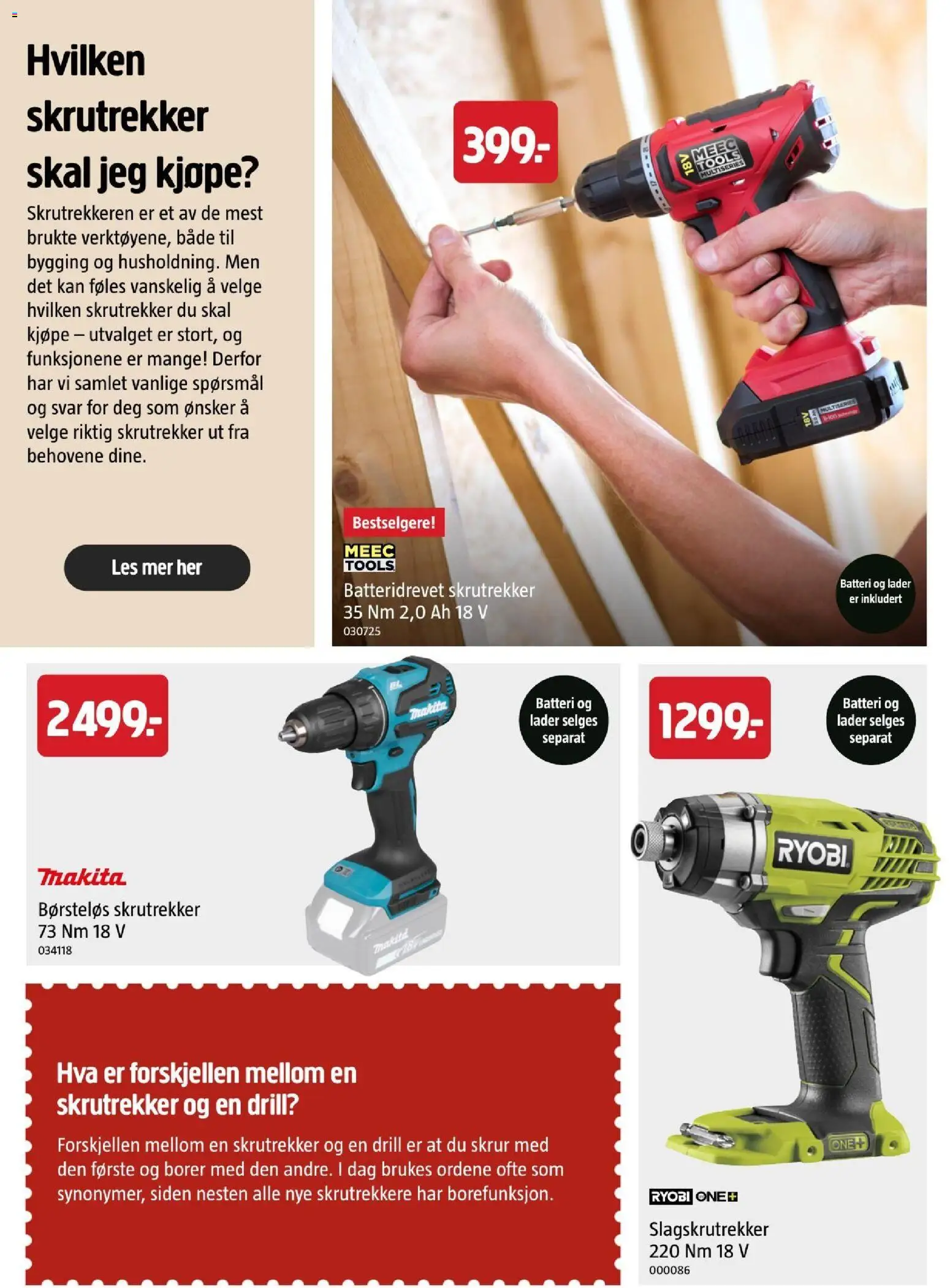 {H1} | Side: 40 | Produkter: Drill, Batteridrevet skrutrekker, Ryobi, Batteri