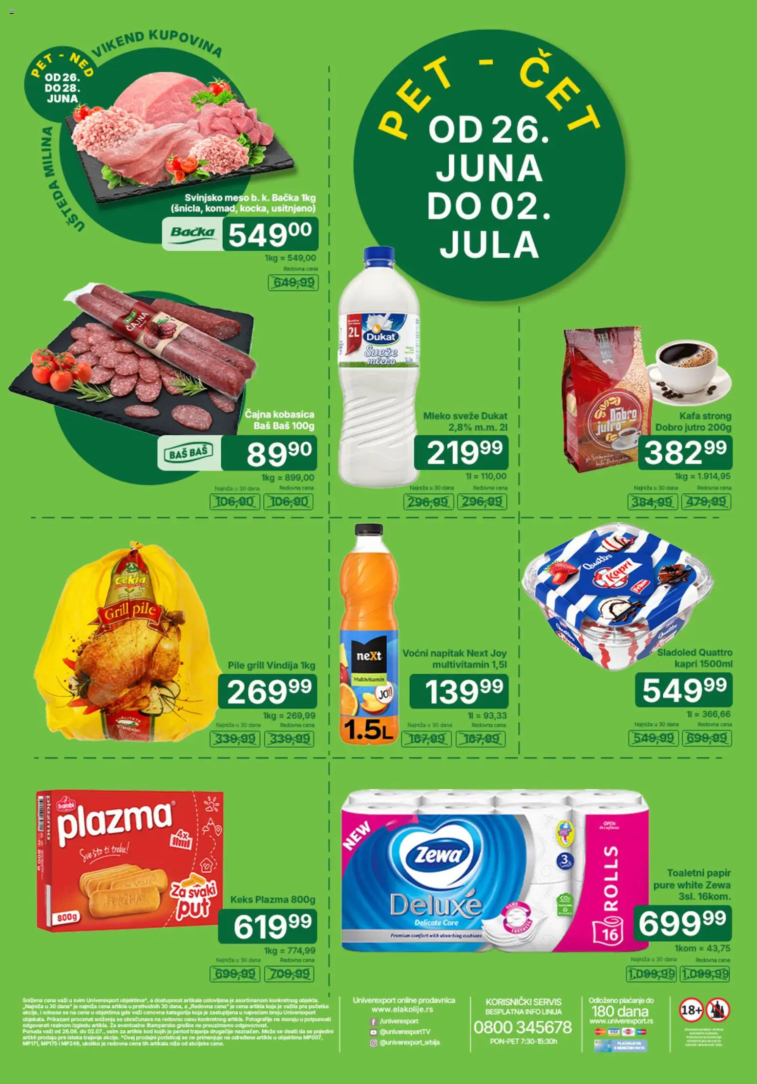 Univerexport katalog - važi od 26.06.2026 | Strana: 1 | Proizvode: Sto, Svinjsko meso, Kobasica, Grill pile