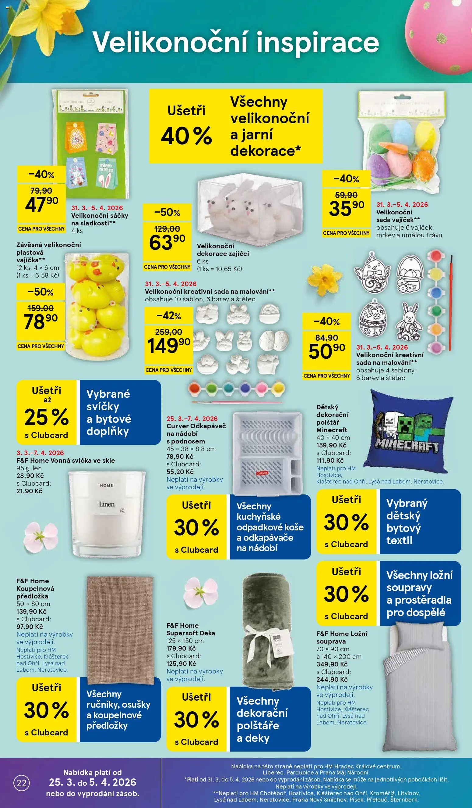 Tesco leták - Hypermarket od 31.03.2026 | Strana: 22 | Produkty: Osušky, Kreativní sada, Odkapávač, Deky