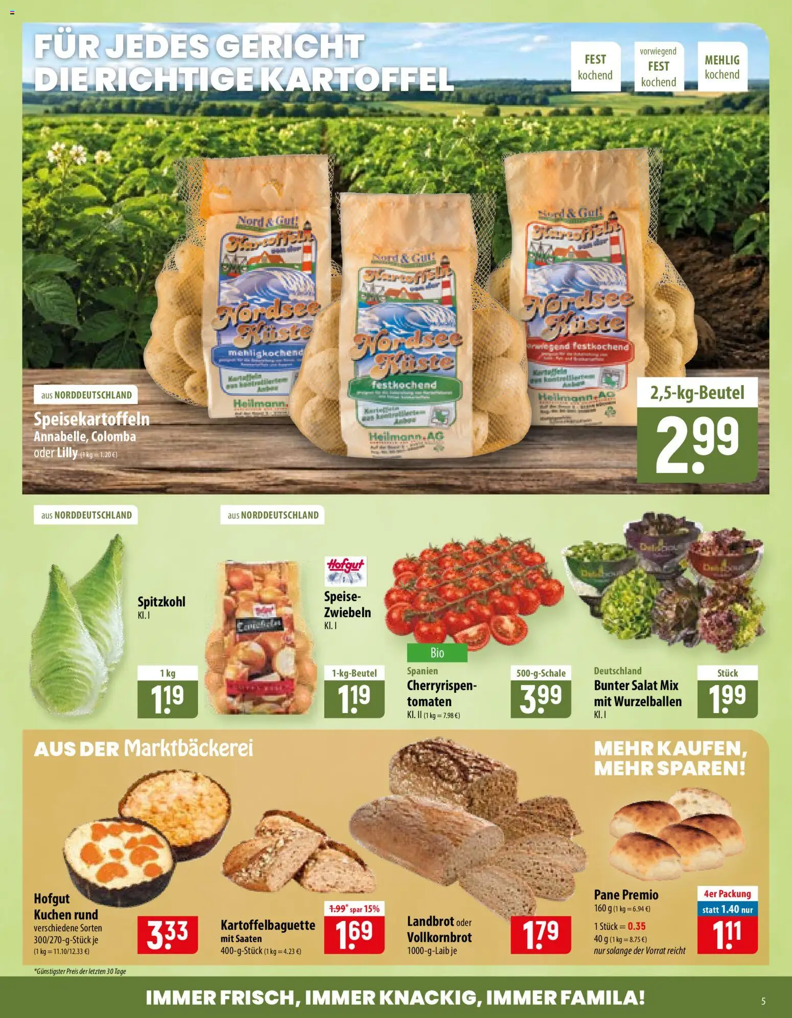 Famila Prospekt – gültig ab 24.08.2026 | Seite: 5 | Produkte: Vollkornbrot, Tomaten, Kuchen, Salat