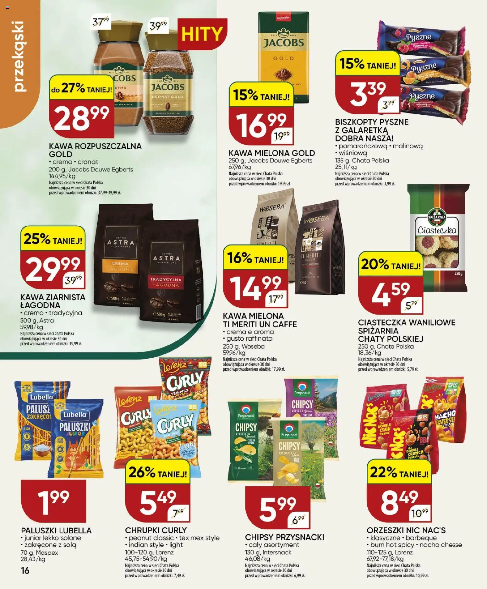 Chata Polska gazetka od 16.07.2026 | Strona: 16 | Produkty: Chrupki, Kawa ziarnista, Śmietana, Ciasteczka
