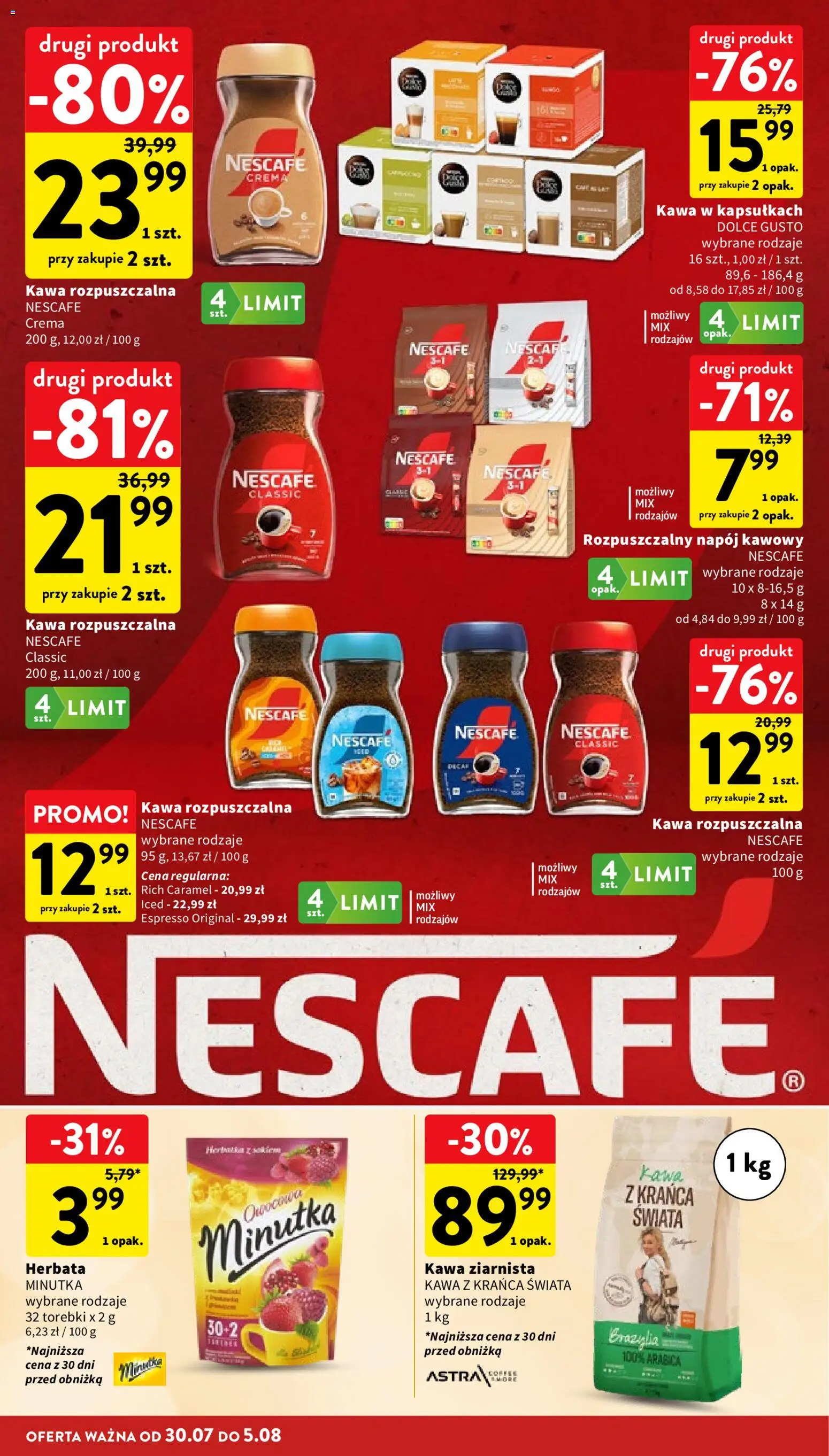 Intermarche gazetka od 30.07.2026 | Strona: 30 | Produkty: Nescafe, Kawa rozpuszczalna, Dolce Gusto, Napój kawowy