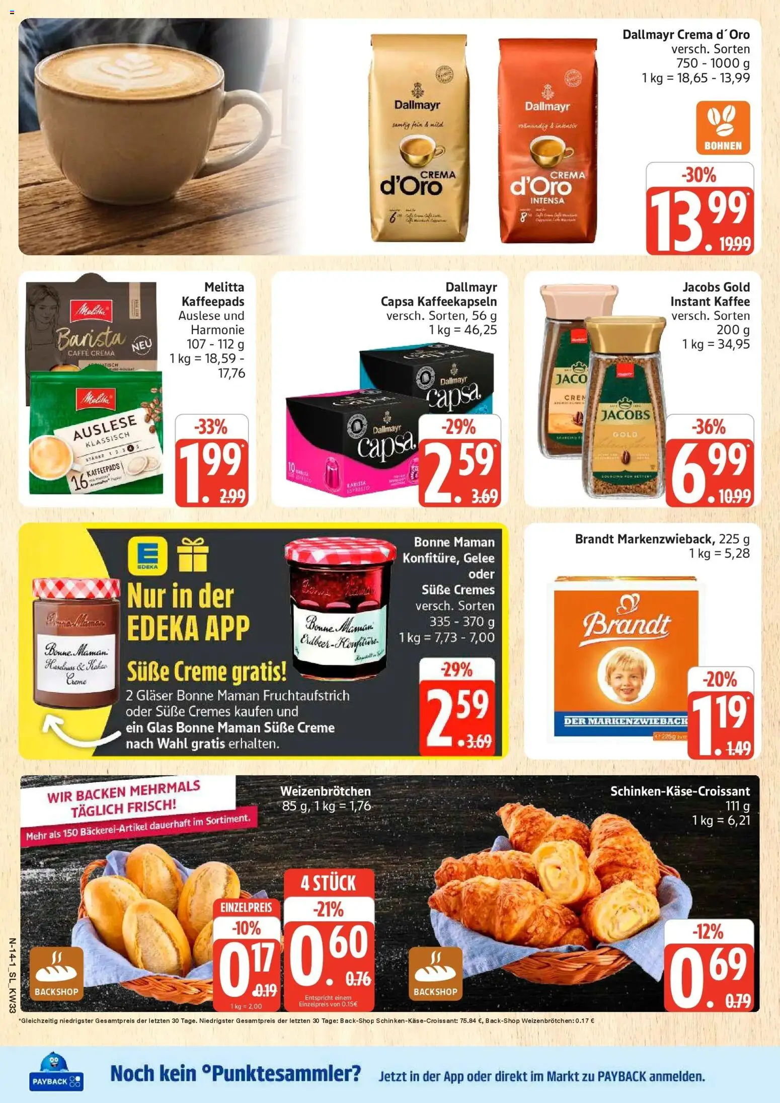 Edeka Prospekt Schleswig (ab 10.08.2026) » Angebote Online | Seite: 14 | Produkte: Melitta, Kaffeepads, Creme, Bonne maman