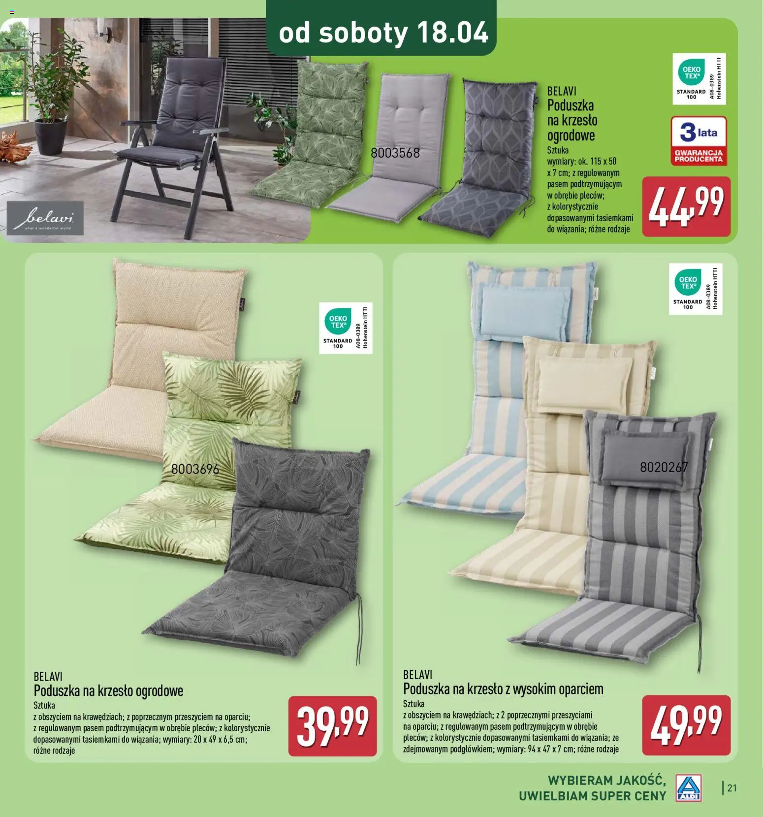 Aldi Gazetka - Katalog ogrodowy od 25.02.2026 | Strona: 21 | Produkty: Poduszka, Krzesło, Krzesło ogrodowe