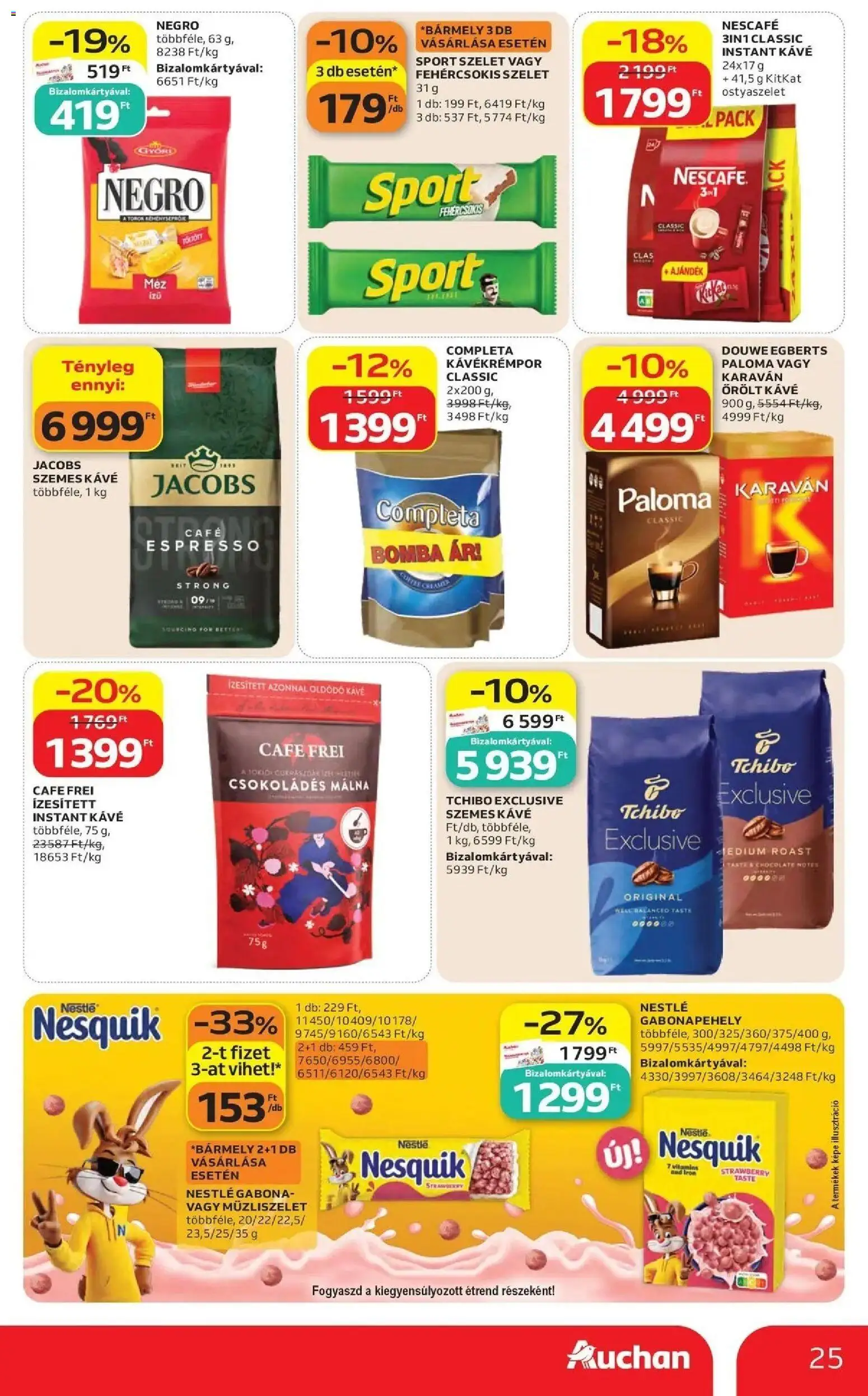 Auchan akciós újság Szolnok - 2026.10.01. -tól/töl > akció, lapozható szórólap 🛍️ | Oldal: 25 | Termékek: Nescafé, Ízesített, Cafe Frei, Müzliszelet