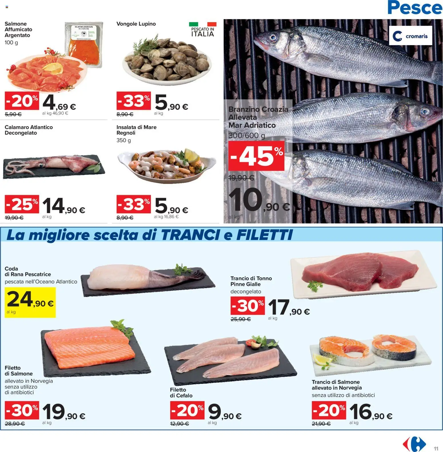 Volantino Carrefour del 16.06.2026 | Pagina: 11 | Prodotti: Pesce, Vongole, Tonno, Rana pescatrice