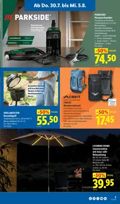 CRIVIT Wanderrucksack, Geräumiges Hauptfach, elastische Frontstecktasche und Wertsacheninnenfach. Inkl. Regenschutzhülle, Signalpfeife, SOS-Label mit Notrufnummer. Volumen: ca. 40 l. Pro Stück ab 30.07.2026 gültig | Seite: 3