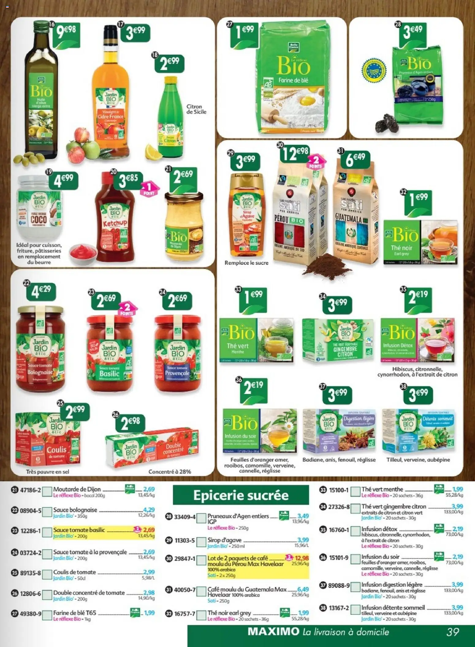 {H1} | Page: 39 | Produits: Sirop d'agave, Tomate, Infusion, Vinaigre