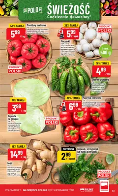 Pogląd oferty "POLOmarket gazetka" - ważna od 23.09.2026 | Strona: 33 | Produkty: Kapusta, Imbir, Pomidory malinowe, Pomidory