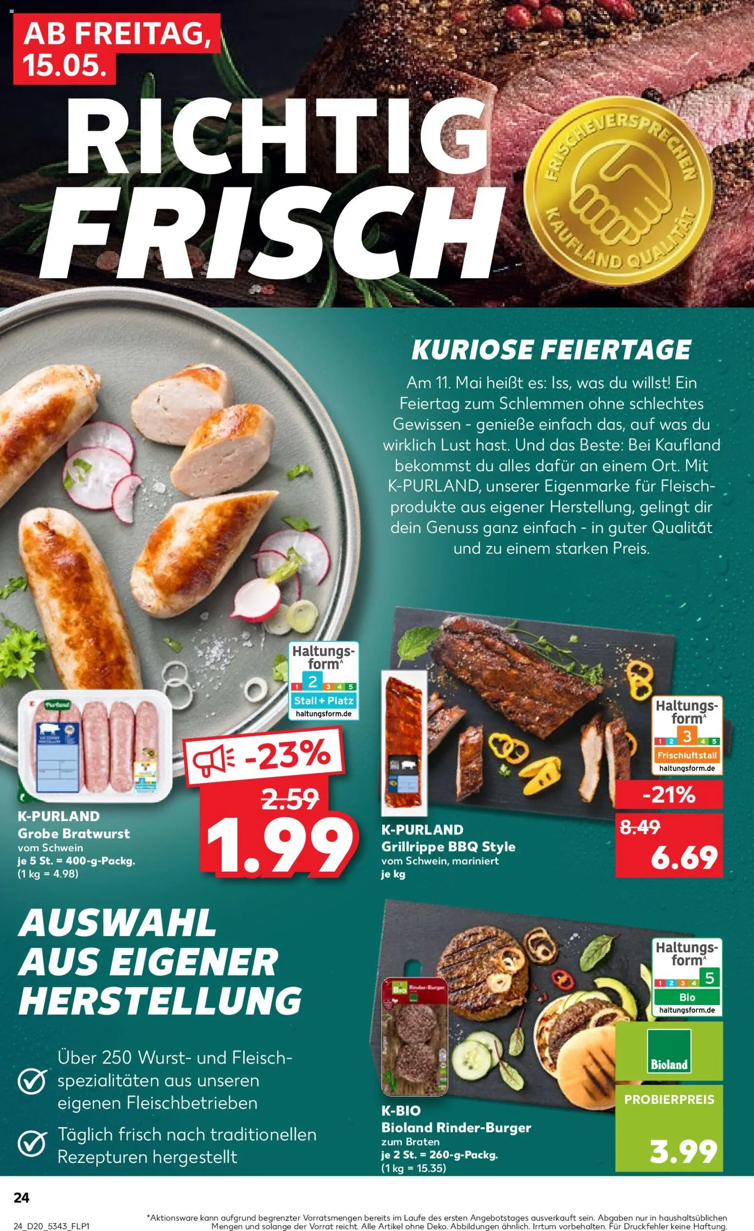 Kaufland Prospekt 	 – gültig ab 15.05.2026 | Seite: 24 | Produkte: Bratwurst, Burger, Wurst, Fleisch