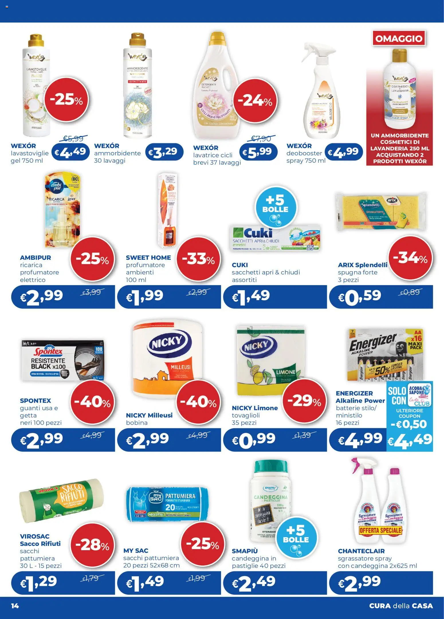 Volantino Acqua e Sapone del 21.05.2026 | Pagina: 14 | Prodotti: Profumatore ambienti, Guanti, Lavastoviglie, Pattumiera