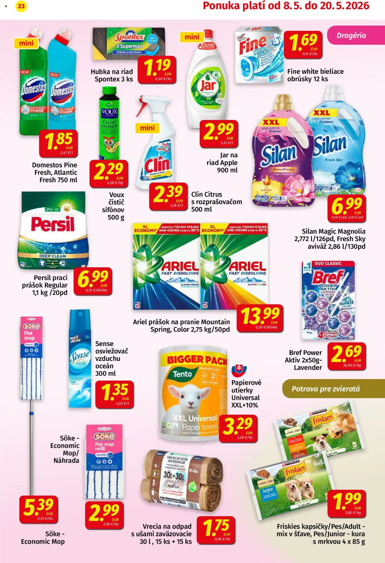 Nové Koruna akcie – leták je platný od 08.05.2026 | Strana: 23 | Produkty: Mop, Silan, Apple, Domestos