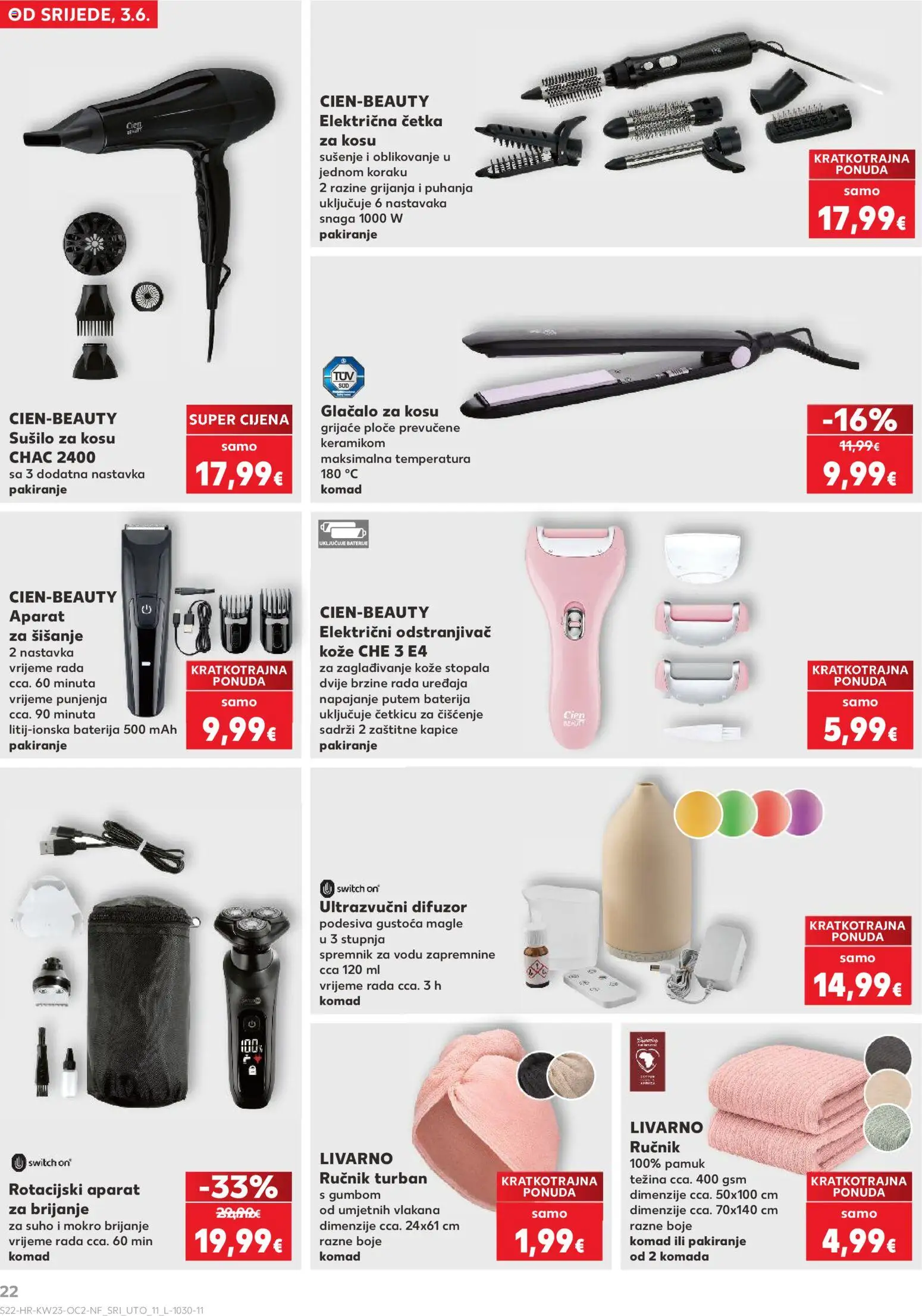 Kaufland katalog | vrijedi od 03.06.2026 | Stranica: 22 | Proizvodi: Sušilo za kosu, Baterija, Ručnik, Baterije