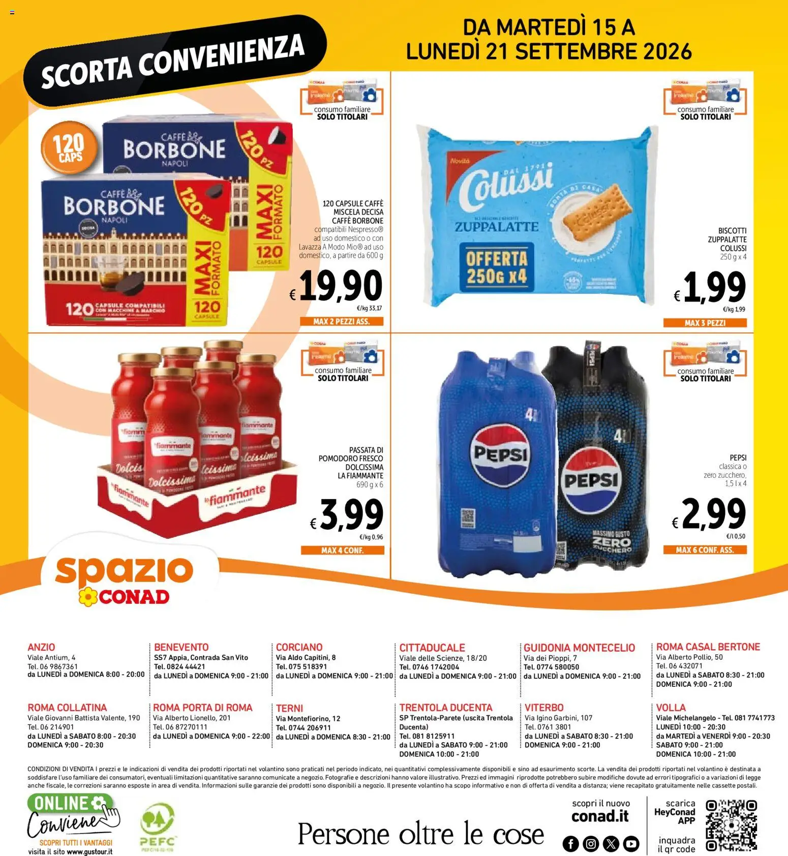 Volantino Spazio Conad del 15/09/2026 | Pagina: 8 | Prodotti: Biscotti, Zucchero, Pepsi, Borbone