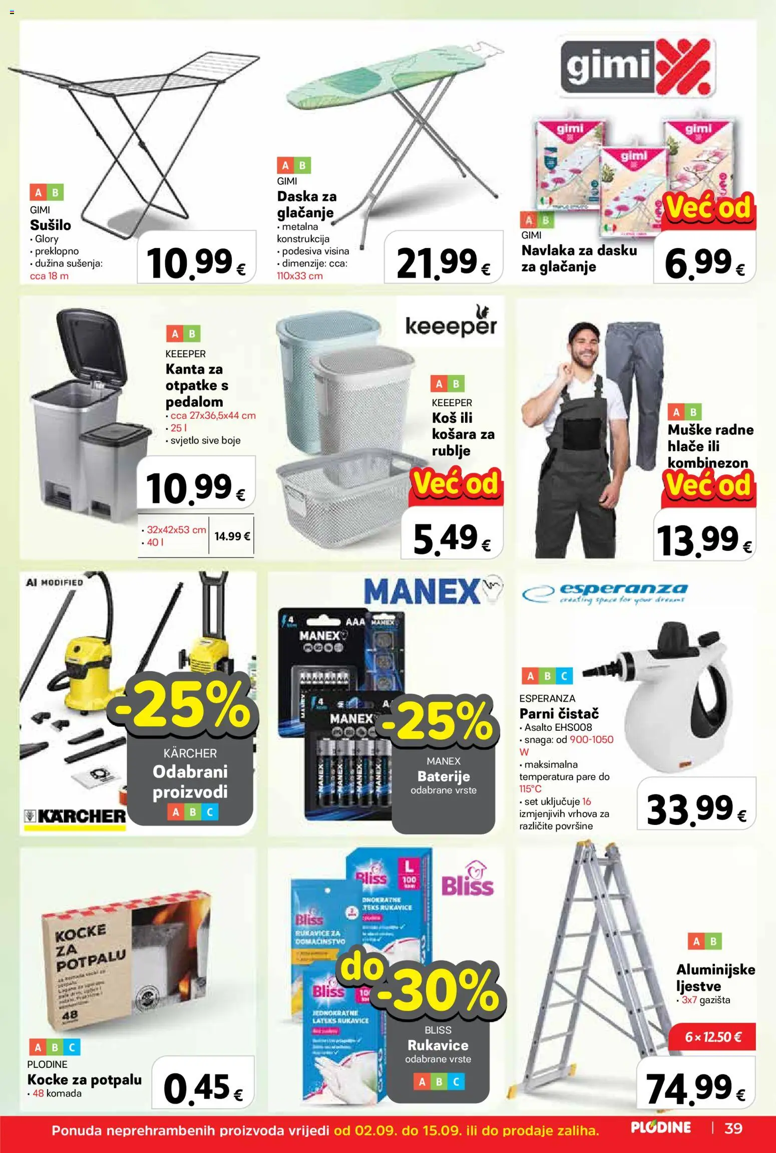 Plodine katalog | vrijedi od 02.09.2026 | Stranica: 39 | Proizvodi: Navlaka za dasku za glačanje, Hlače, Košara za rublje, Kärcher