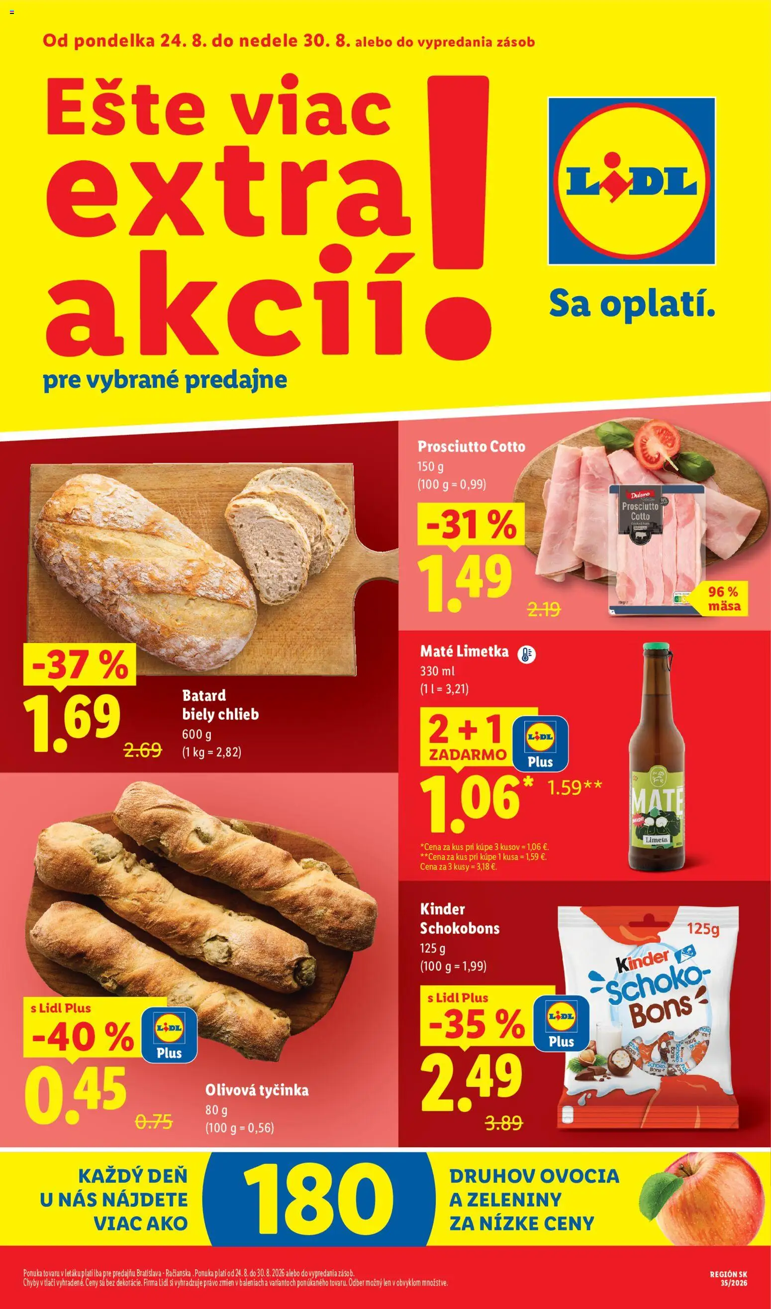 Nové Lidl akcie – leták je platný od 24.08.2026 | Strana: 1 | Produkty: Aku, Chlieb, Prosciutto
