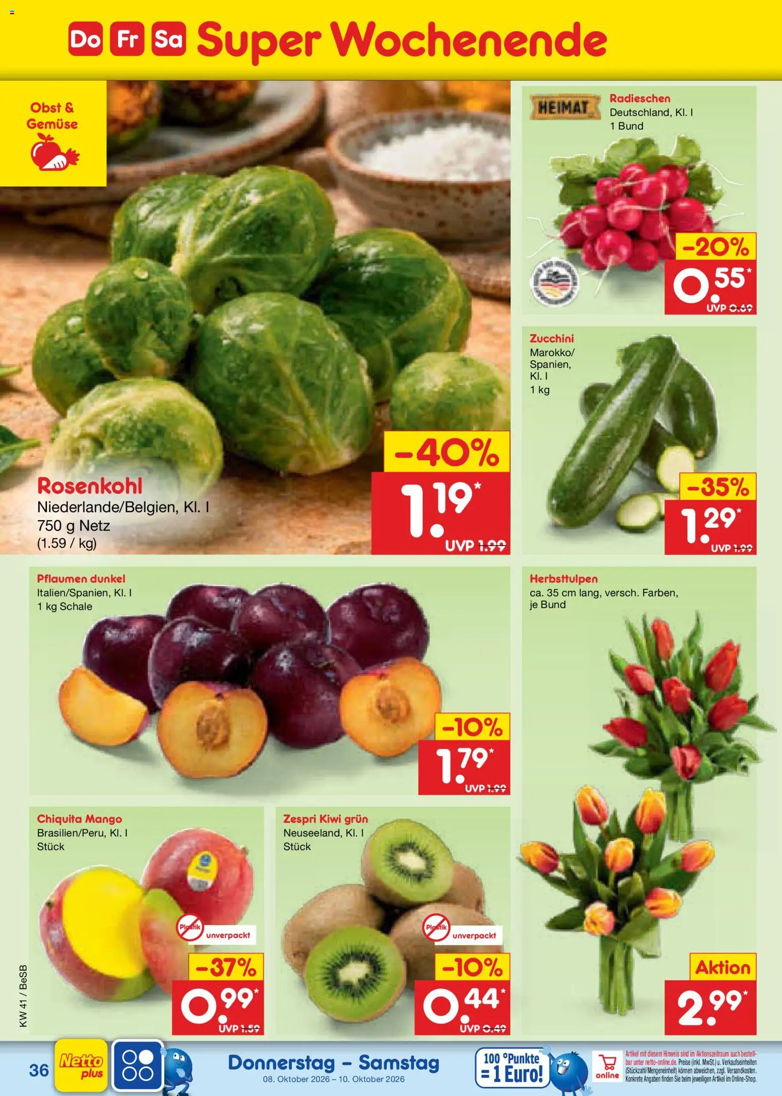 Netto Marken-Discount Prospekt – gültig ab 05.10.2026 | Seite: 46 | Produkte: Pflaumen, Gemüse, Obst, Zucchini