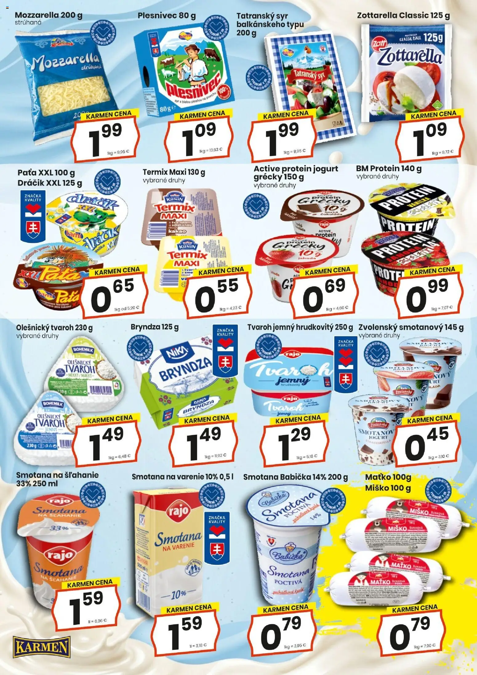 Nové KARMEN CBA akcie – leták je platný od 20.08.2026 | Strana: 6 | Produkty: Smotana, Čokoláda, Smotana na varenie, Tvaroh