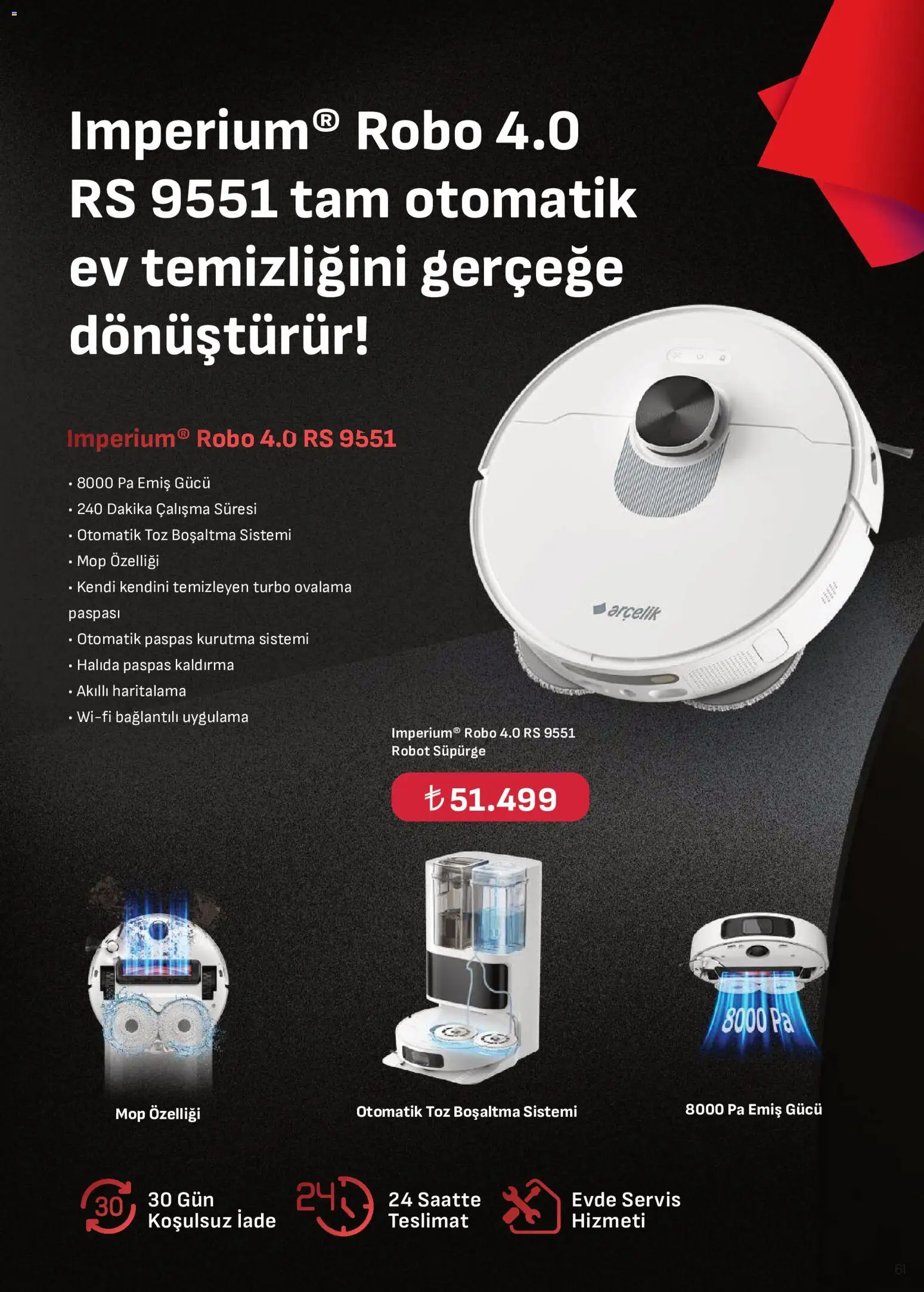 Arçelik Katalog - 21 Ağustos 2026 tarihinden itibaren geçerlidir | Sayfa: 61 | Ürünler: Robot, Paspas, Robot süpürge