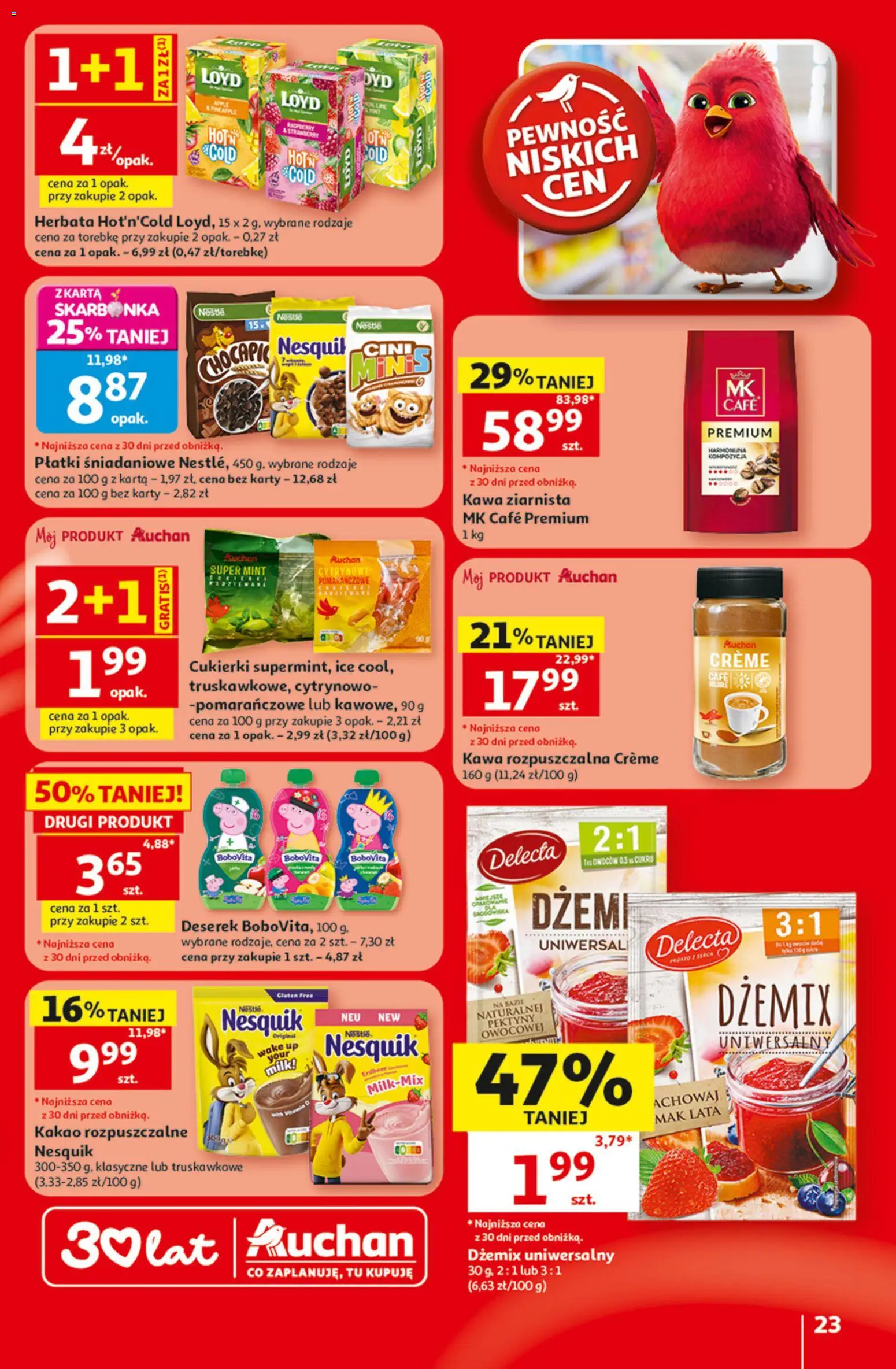 Auchan gazetka - 30 Lat Hipermarket od 09.07.2026 | Strona: 23 | Produkty: Kawa ziarnista, Kawa, Herbata, Płatki