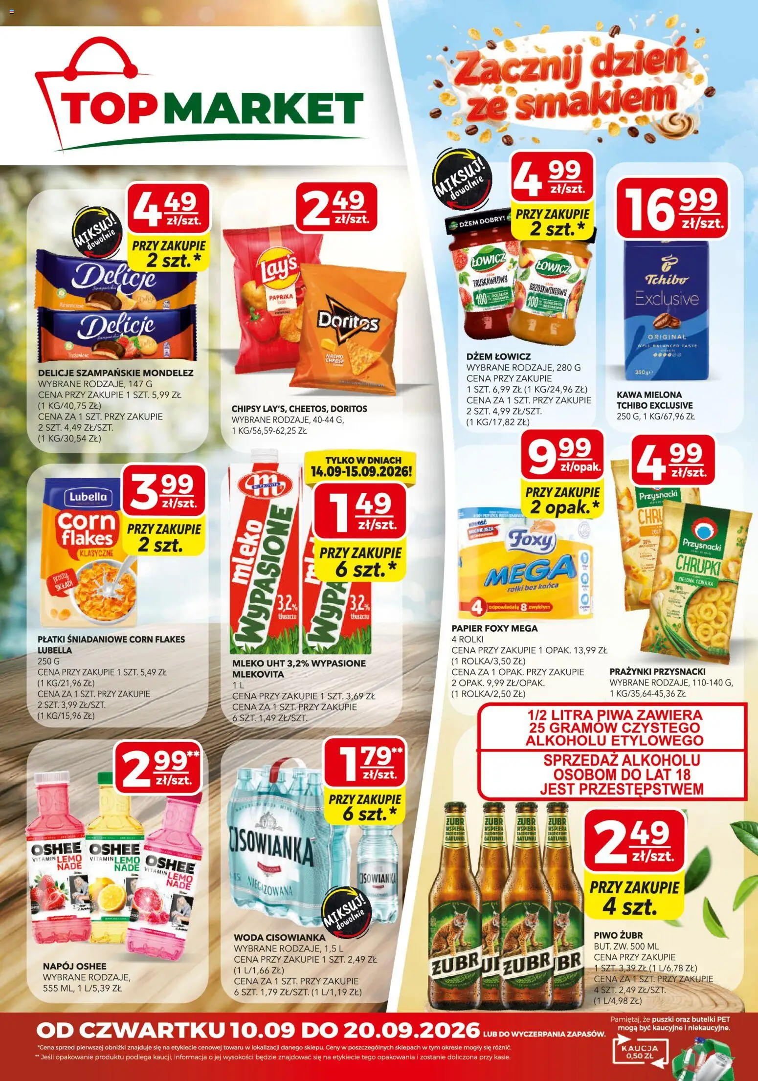 Top Market gazetka mini od 10.09.2026 | Strona: 1 | Produkty: Chrupki, Tchibo, Mleko UHT, Kawa