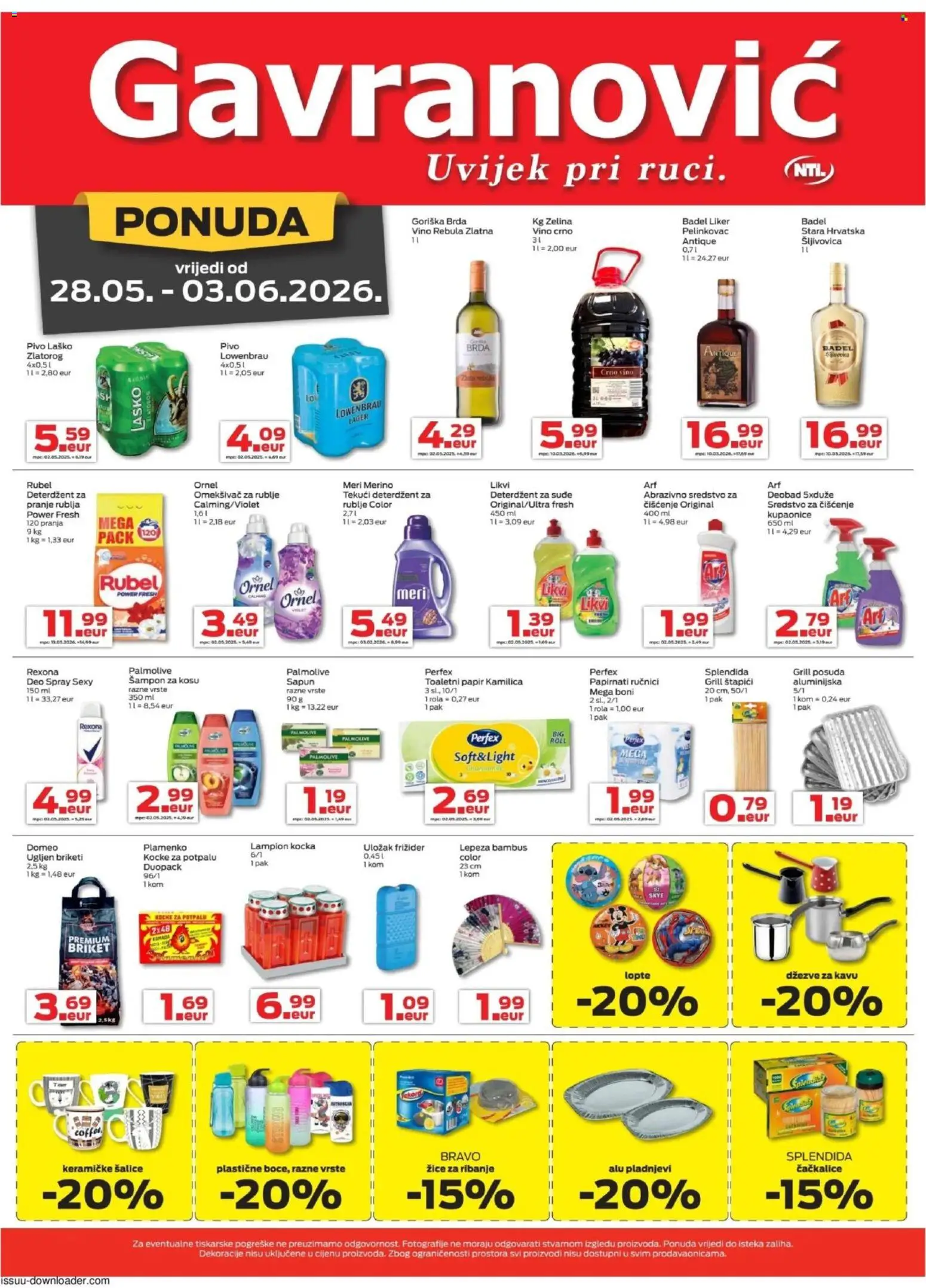 Gavranović katalog | vrijedi od 28.05.2026 | Stranica: 2 | Proizvodi: Rubel, Pivo, Deterdžent, Crno vino