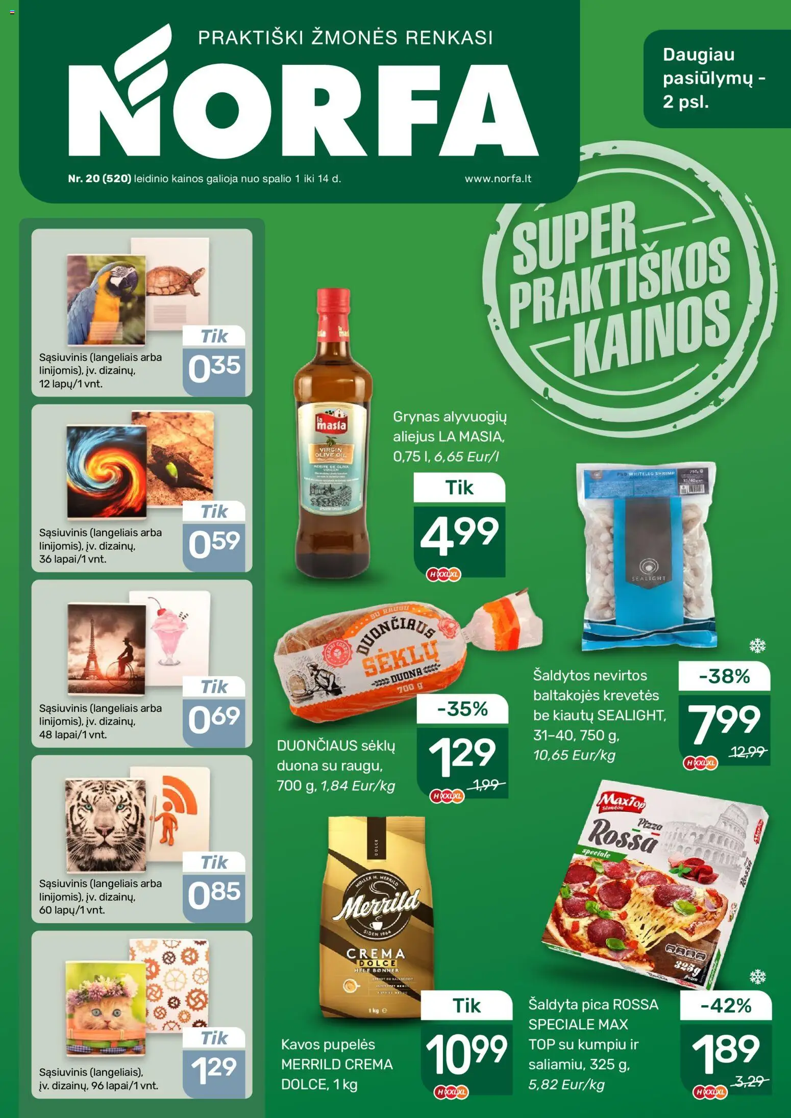 NORFA akcijos nuo 2026.10.01 | Puslapis: 1 | Prekių: Pupelės, Kavos pupelės, Duona, Pica