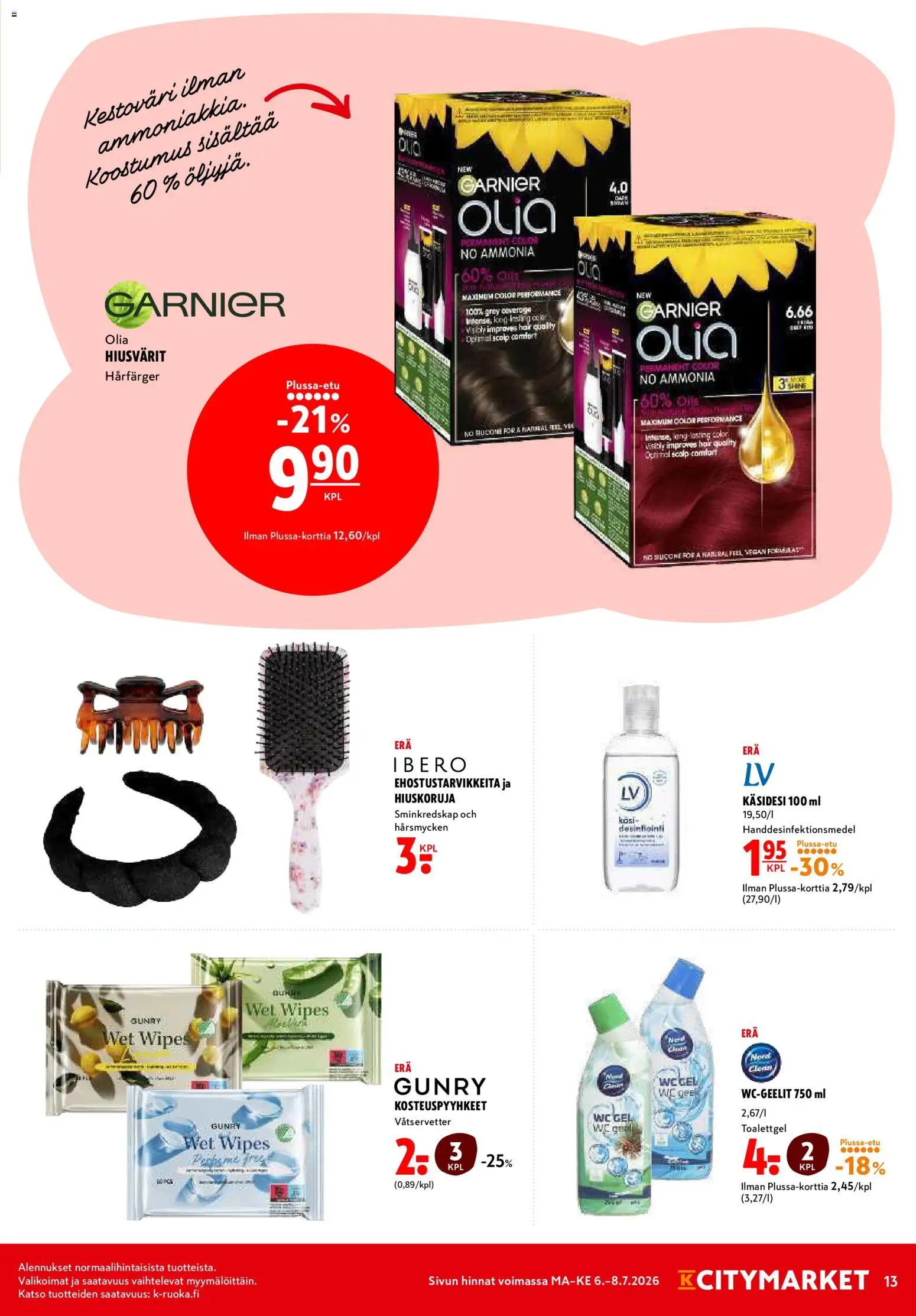 K-Citymarket tarjoukset – voimassa 06/07/2026 alkaen | Sivu: 13 | Tuotteet: Käsidesi, WC, Kosteuspyyhkeet