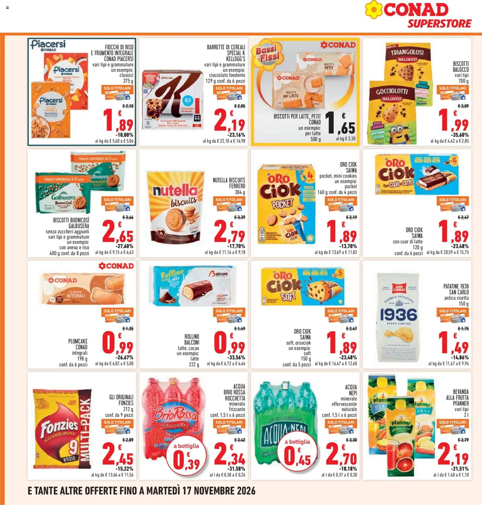 Volantino Conad del 05/11/2026 | Pagina: 22 | Prodotti: Cereali, Fiocchi, Acqua, Latte