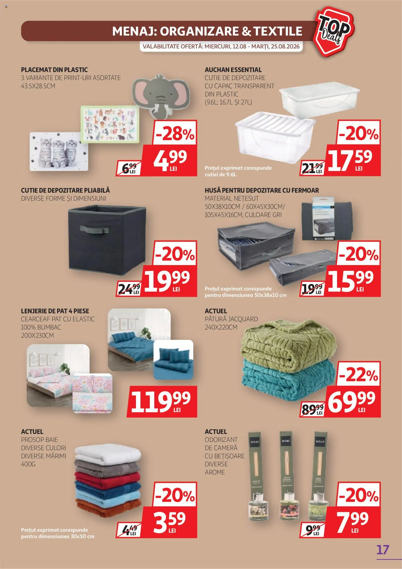 Noul catalog Auchan – valabil de la 12.08.2026 | Pagină: 17 | Produse: Cameră, Pat, Lenjerie de pat, Depozitare