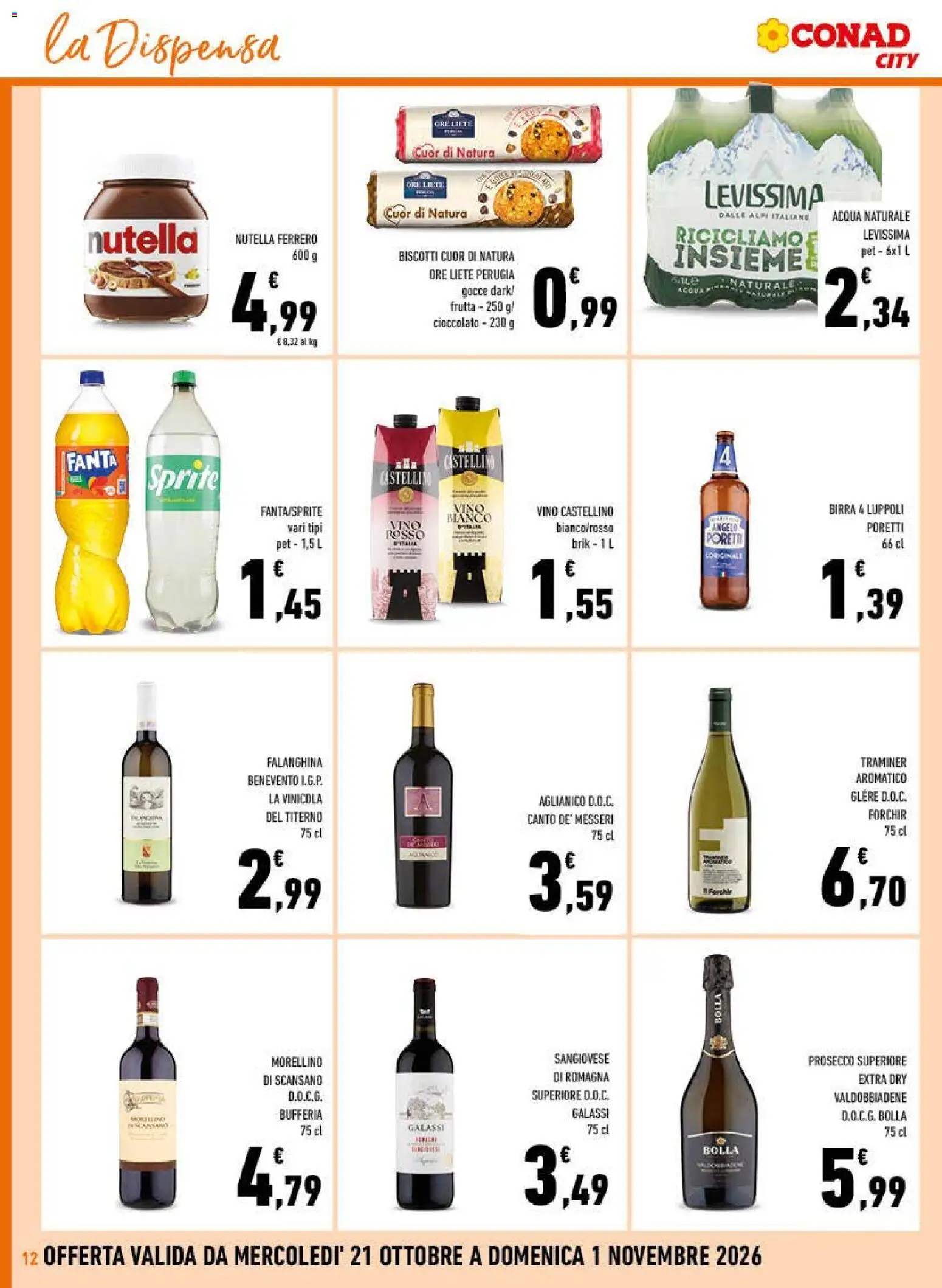 Volantino Conad del 21/10/2026 | Pagina: 12 | Prodotti: Prosecco, Acqua, Nutella, Vino bianco