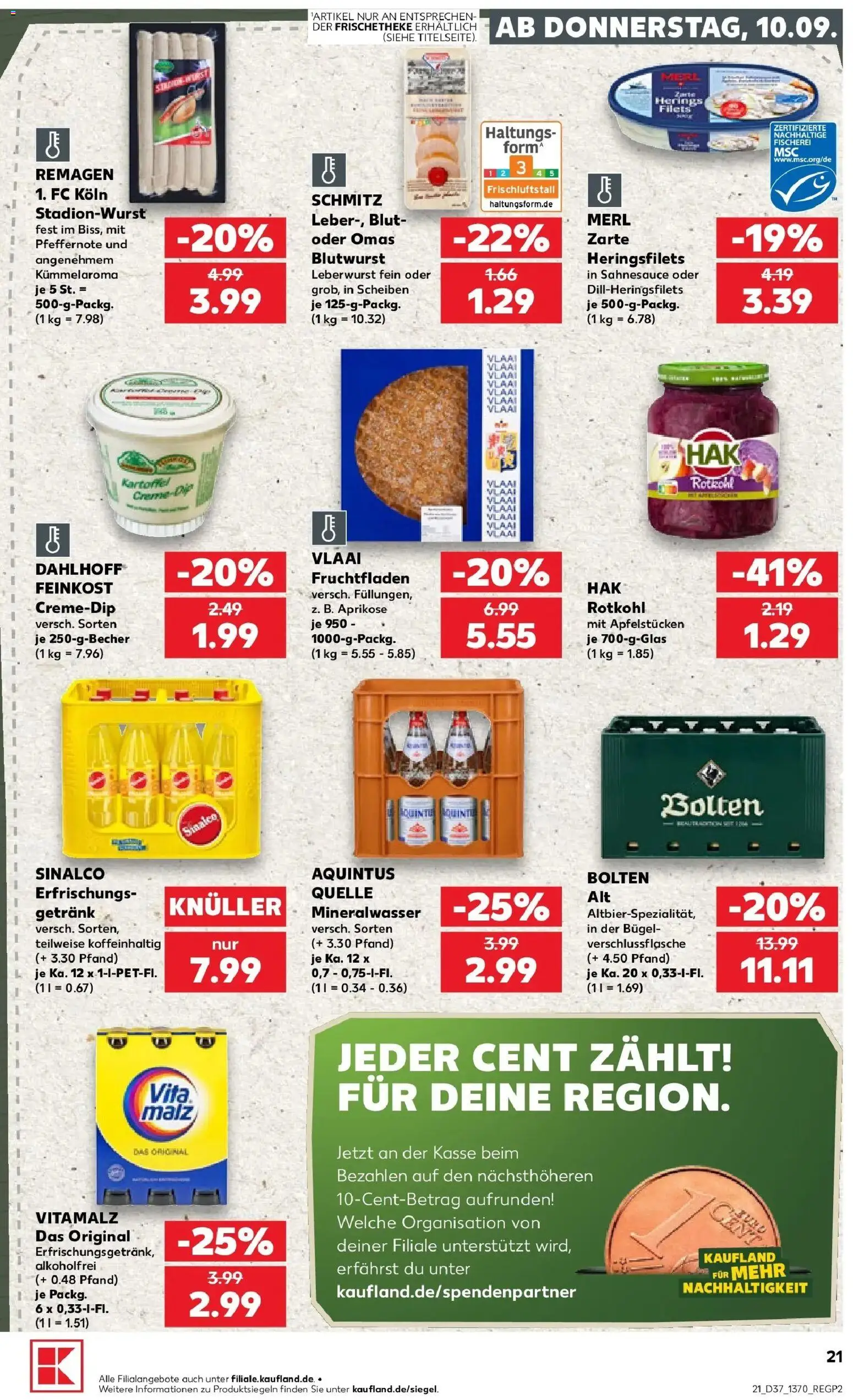 Prospekt Kaufland ab 10.09.2026 » Angebote Online zum Blättern | Seite: 21 | Produkte: Sinalco, Rotkohl, Mineralwasser
