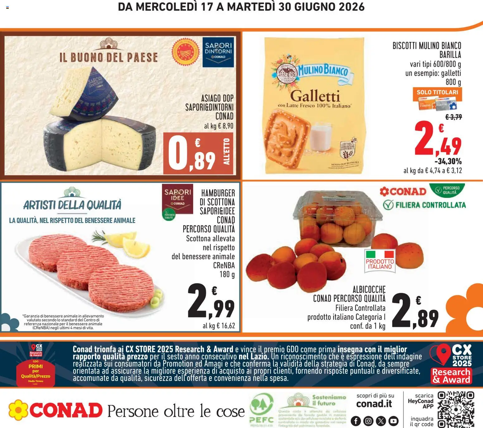 Volantino Conad del 17.06.2026 | Pagina: 24 | Prodotti: Biscotti, Latte, Albicocche, Hamburger