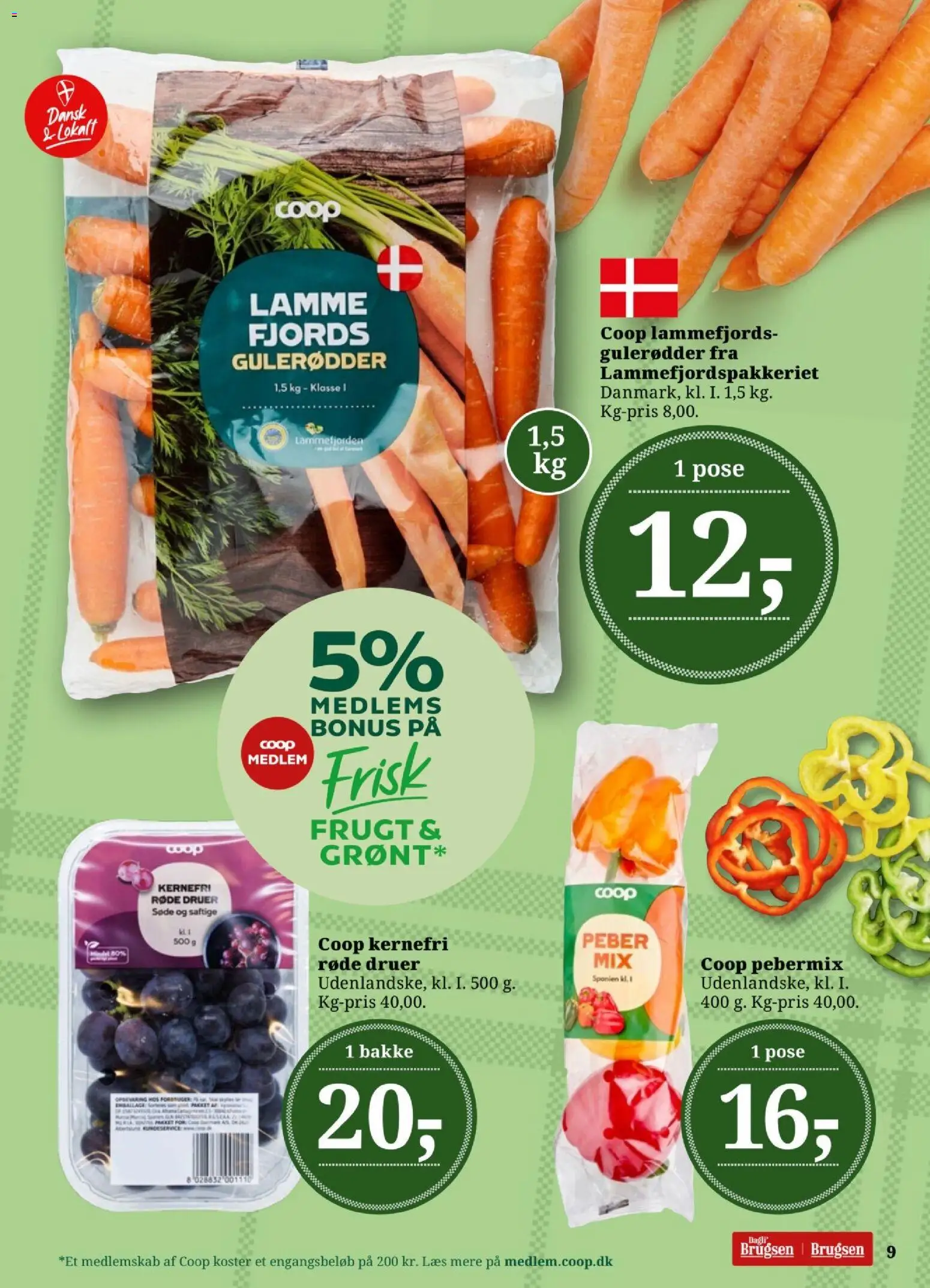Dagli'Brugsen tilbudsavis – gyldig fra 09/10/2026 | Side: 9 | Produkter: Gulerødder, Peber, Druer