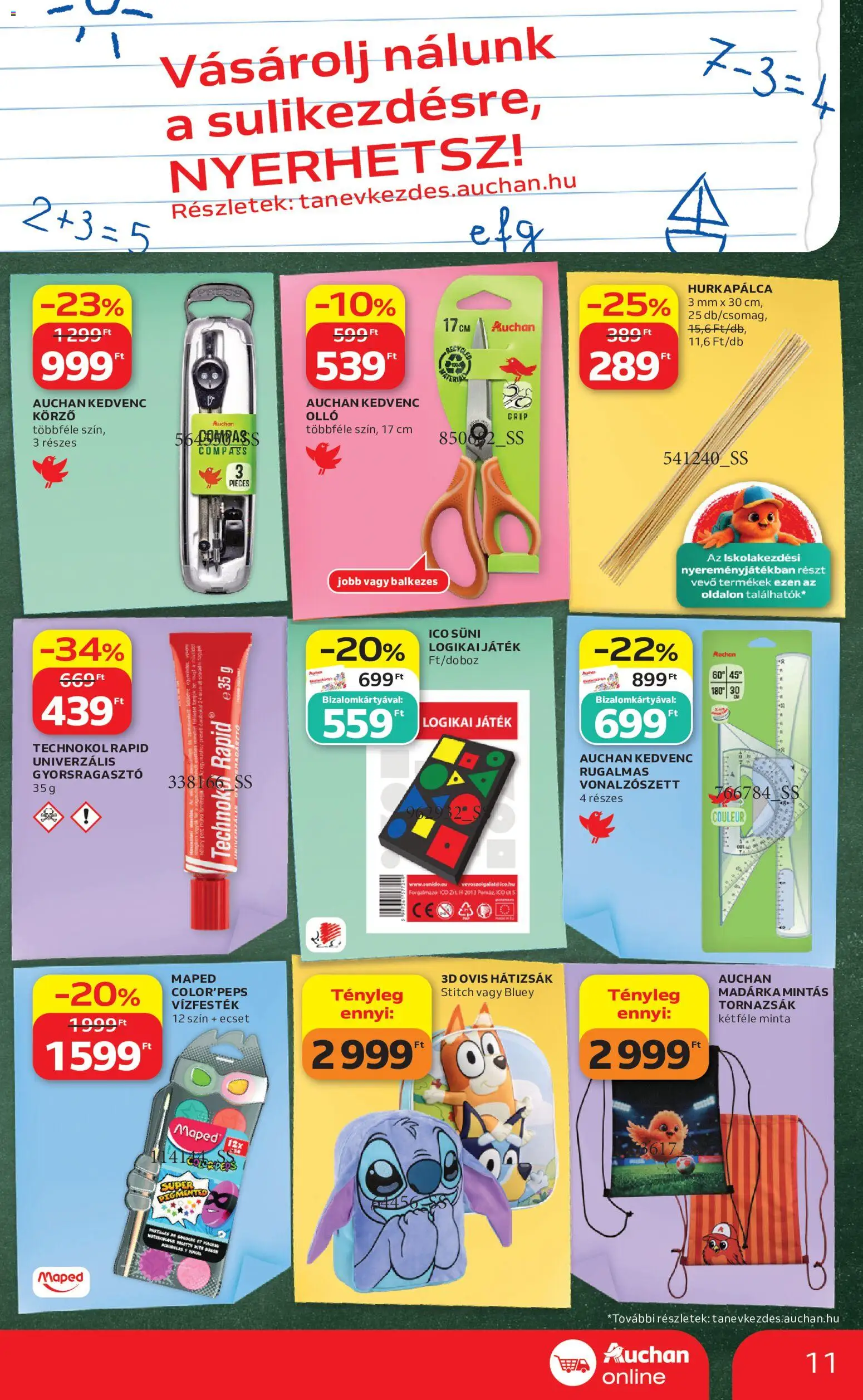 Auchan akciós ujság - amely érvényes a következő dátumtól: 2026.07.30. | Oldal: 11 | Termékek: Hátizsák, Játék, Ecset