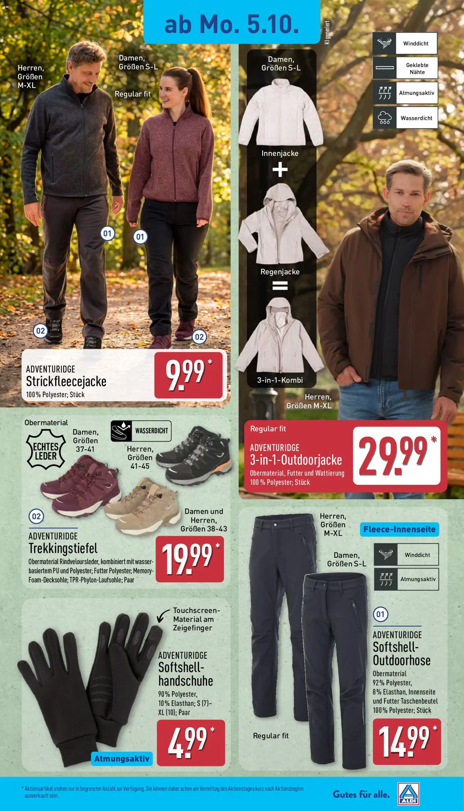 Aldi Prospekt – gültig ab 05.10.2026 | Seite: 7 | Produkte: Regenjacke, Wasser, Handschuhe
