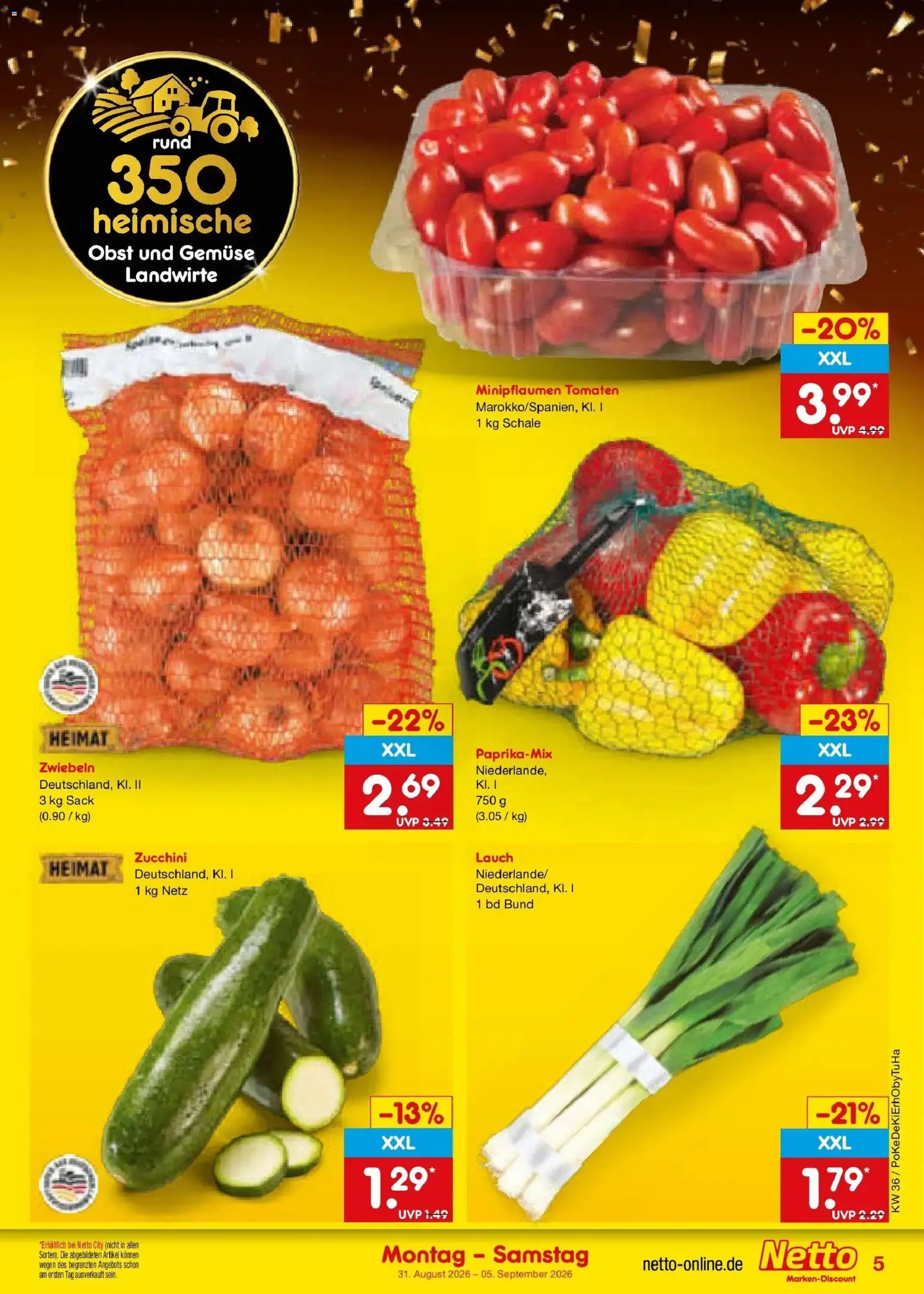 Netto Marken-Discount Prospekt Regensburg (ab 31.08.2026) » Angebote | Seite: 7 | Produkte: Tomaten, Zwiebeln, Zucchini, Lauch