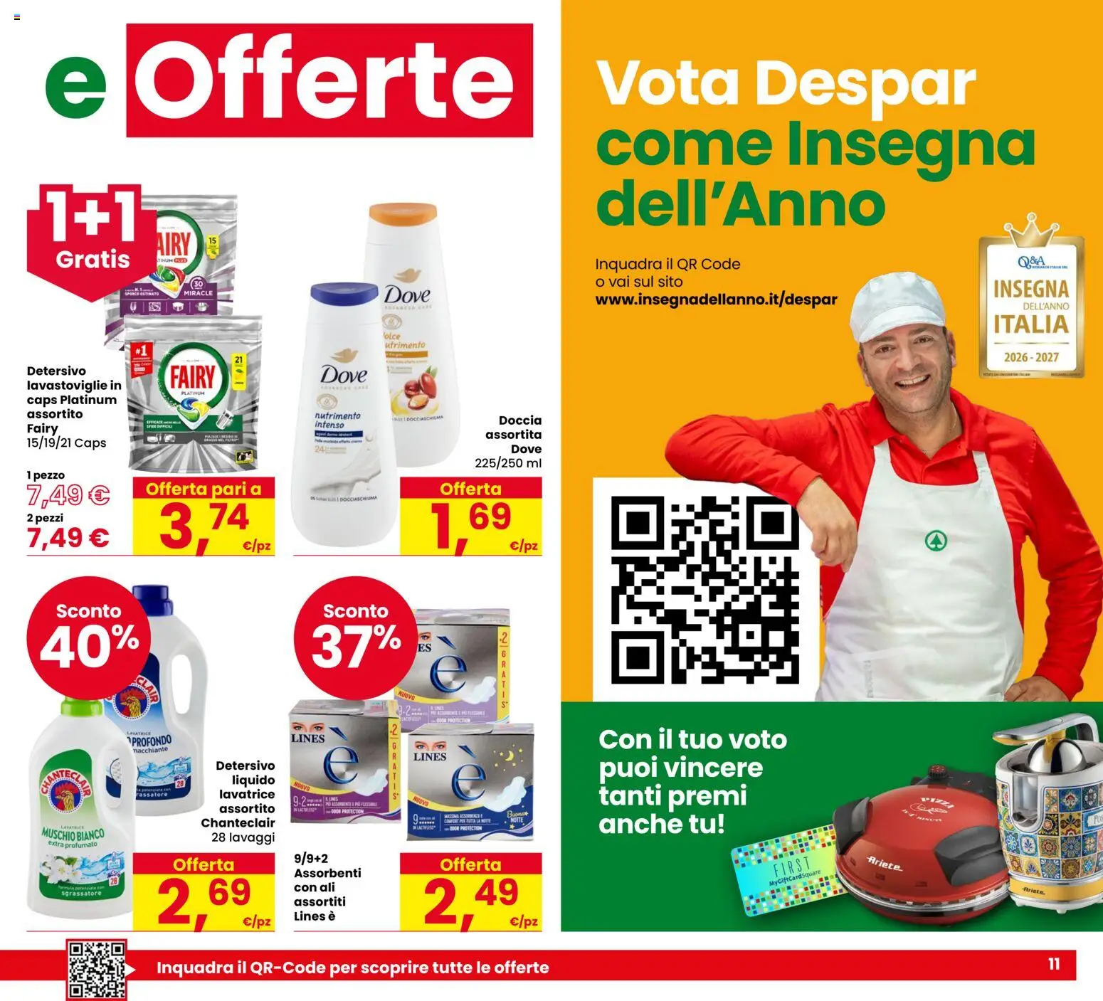 Volantino Eurospar del 20/08/2026 | Pagina: 11 | Prodotti: Sgrassatore, Lavatrice, Lavastoviglie, Assorbenti